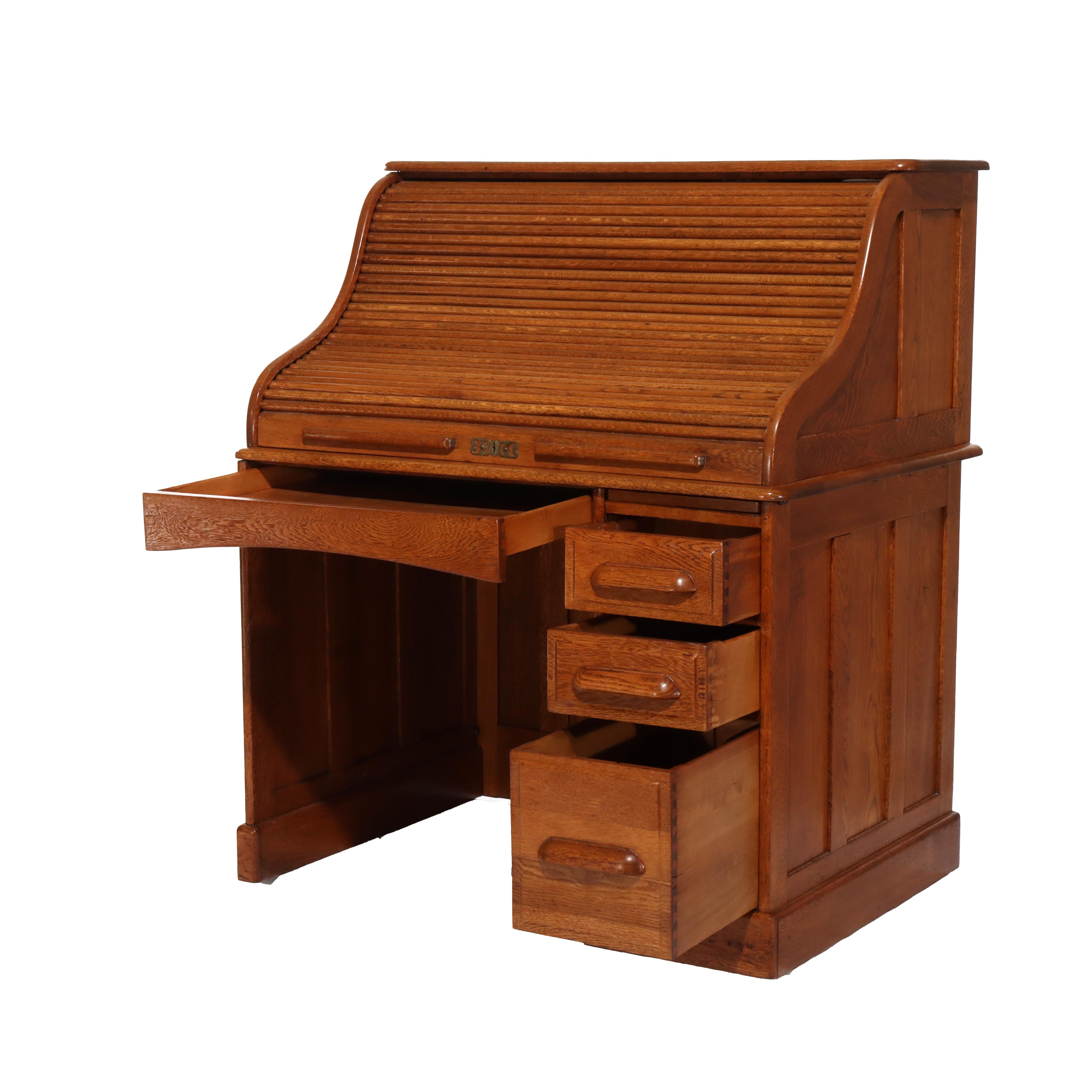 Antica scrivania a piedistallo singolo in Oak S-Roll Top C1910 in vendita 7