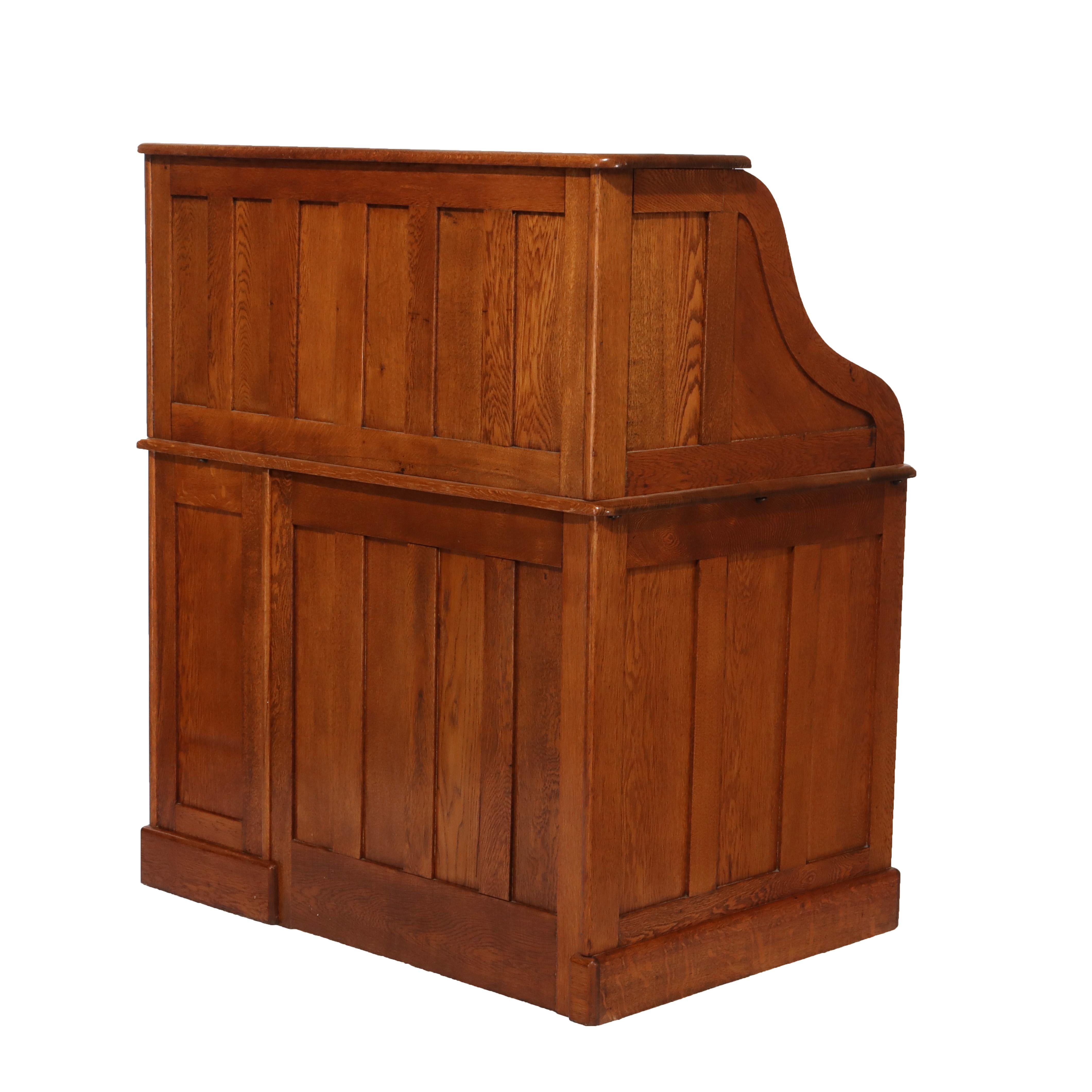 Antica scrivania a piedistallo singolo in Oak S-Roll Top C1910 in vendita 8