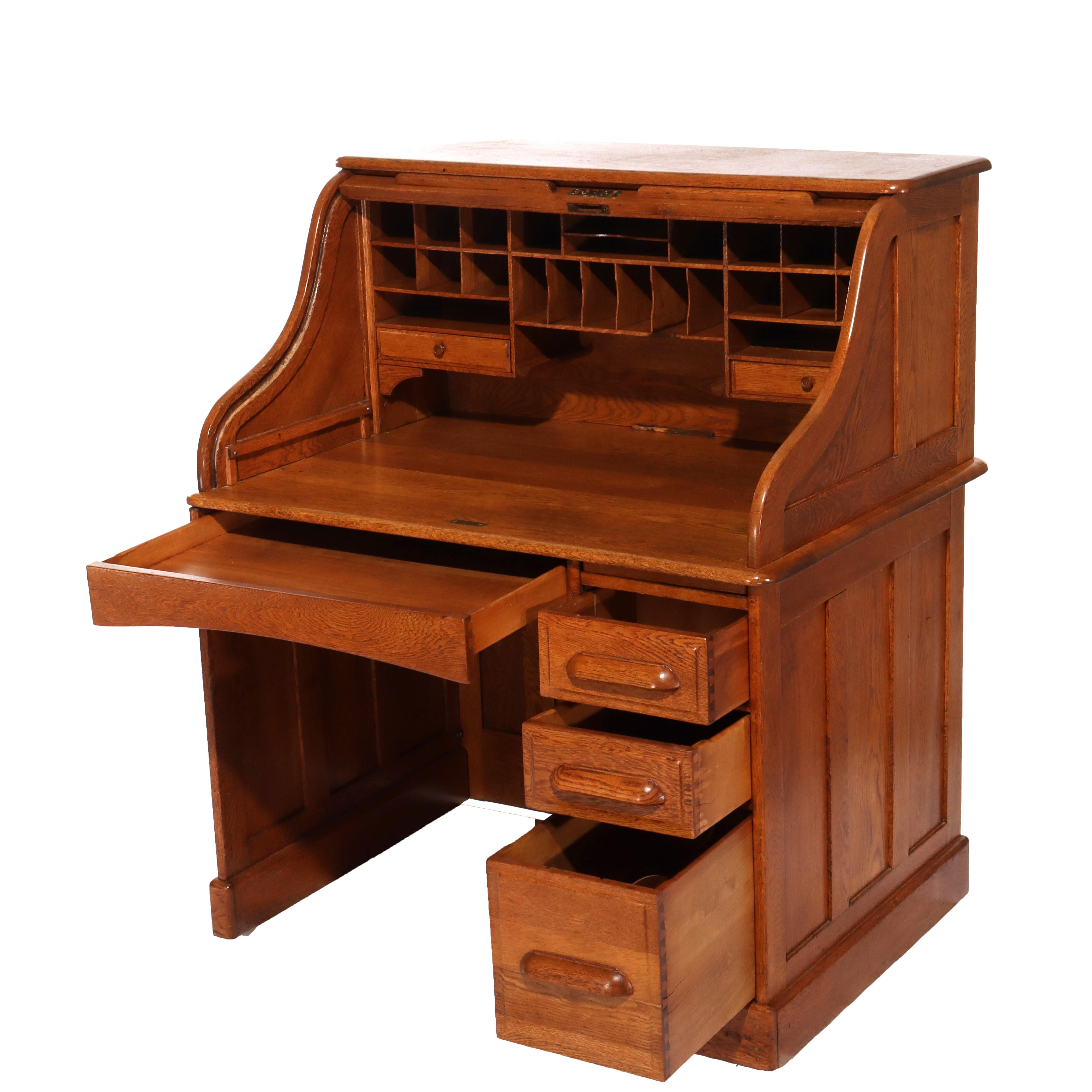 Antica scrivania a piedistallo singolo in Oak S-Roll Top C1910
Misure - 48.75 