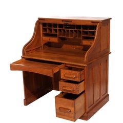 Antique Oak S-Roll Top Single Pedestal Desk C1910