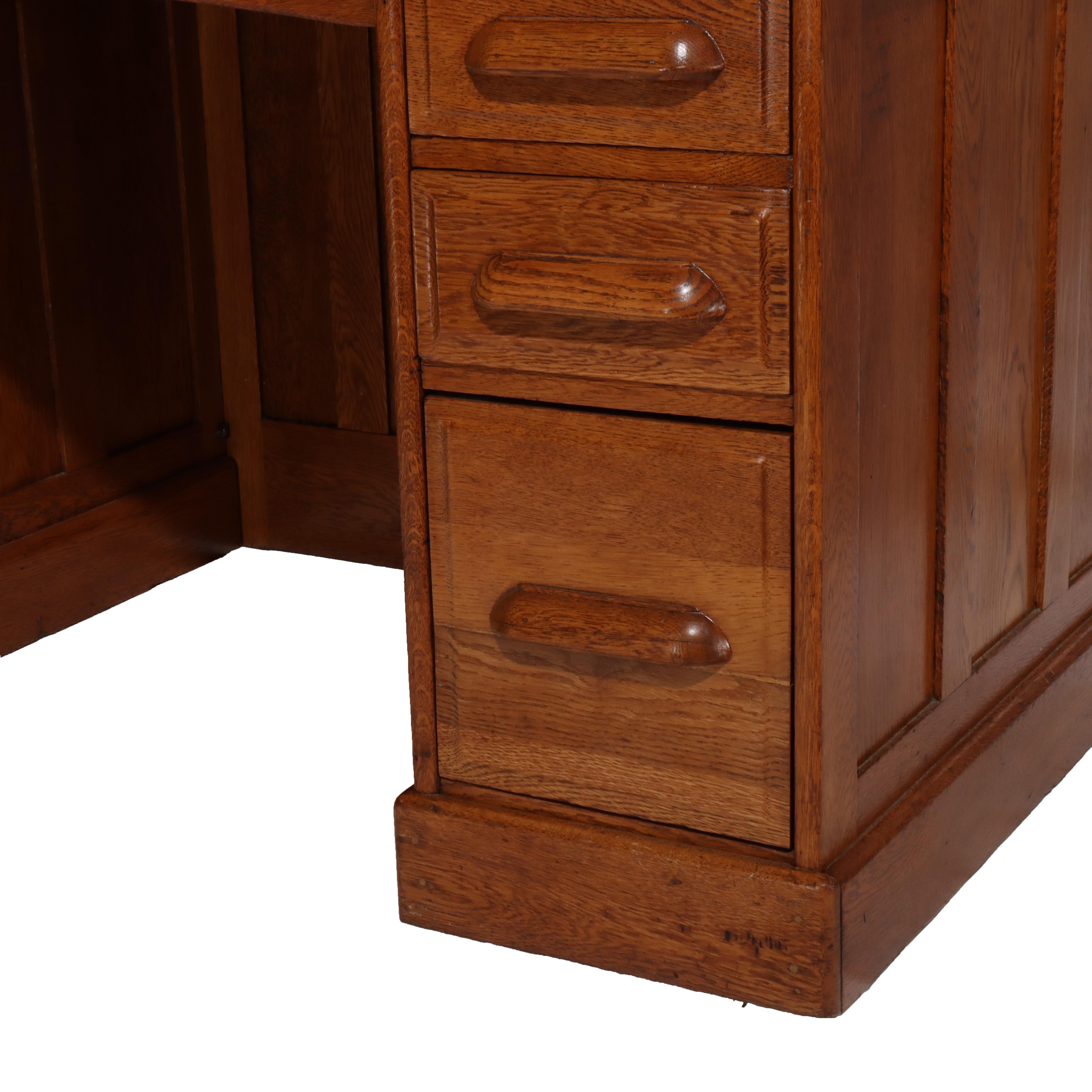 Quercia Antica scrivania a piedistallo singolo in Oak S-Roll Top C1910 in vendita