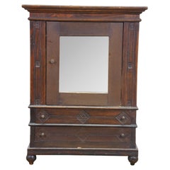Antique Oak Salesman Sample Mirrored Dollhouse Armoire Wardrobe Cabinet 16"
