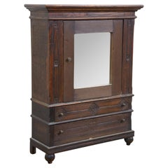 Antique Oak Salesman Sample Mirrored Dollhouse Armoire Wardrobe Cabinet 16"