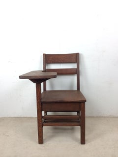 Antique Oak School Desk Chair with Writing Table & Under Seat Storage