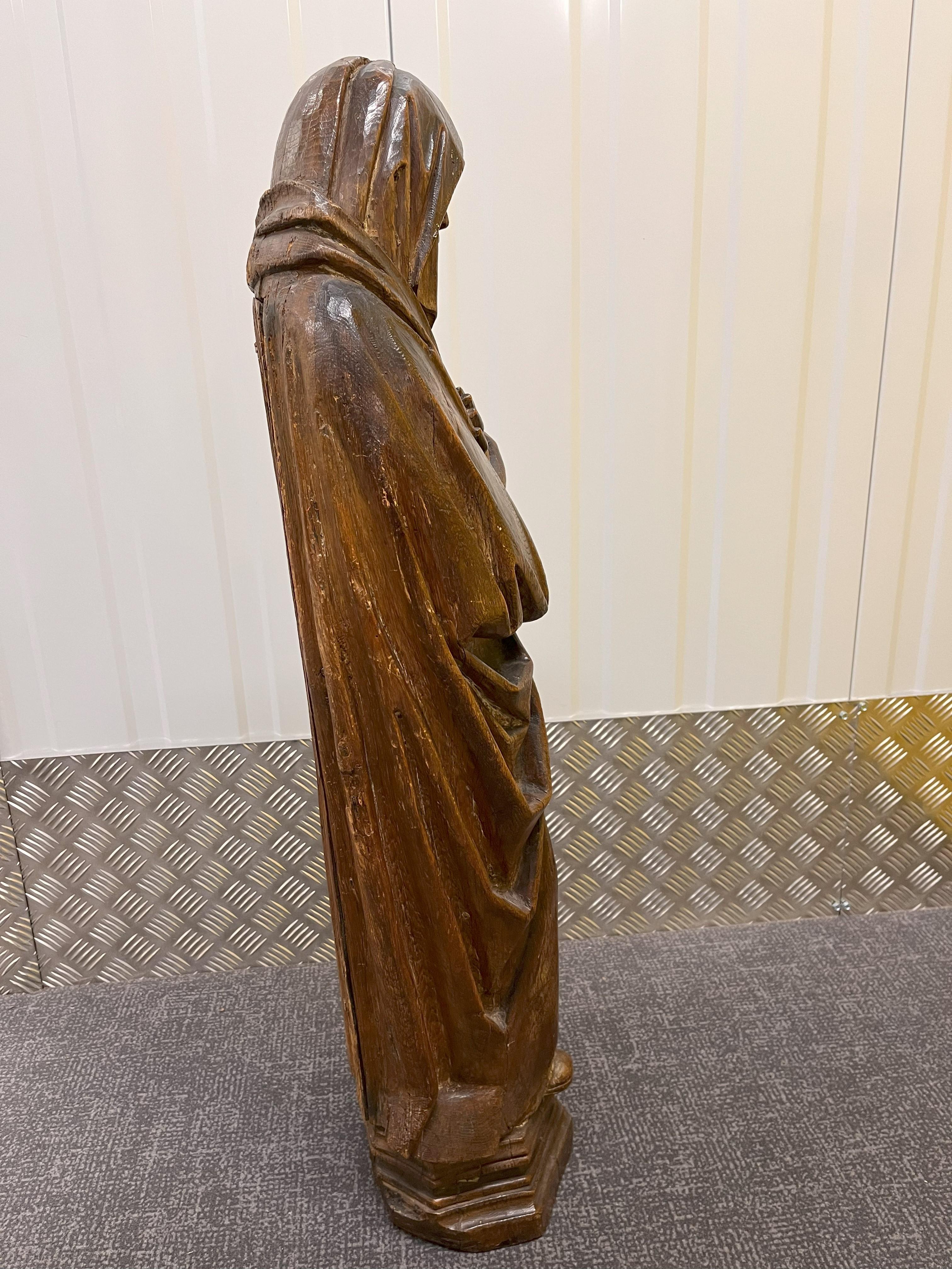 Gothic Antique Oak Sculpture – The Grief of Mary For Sale