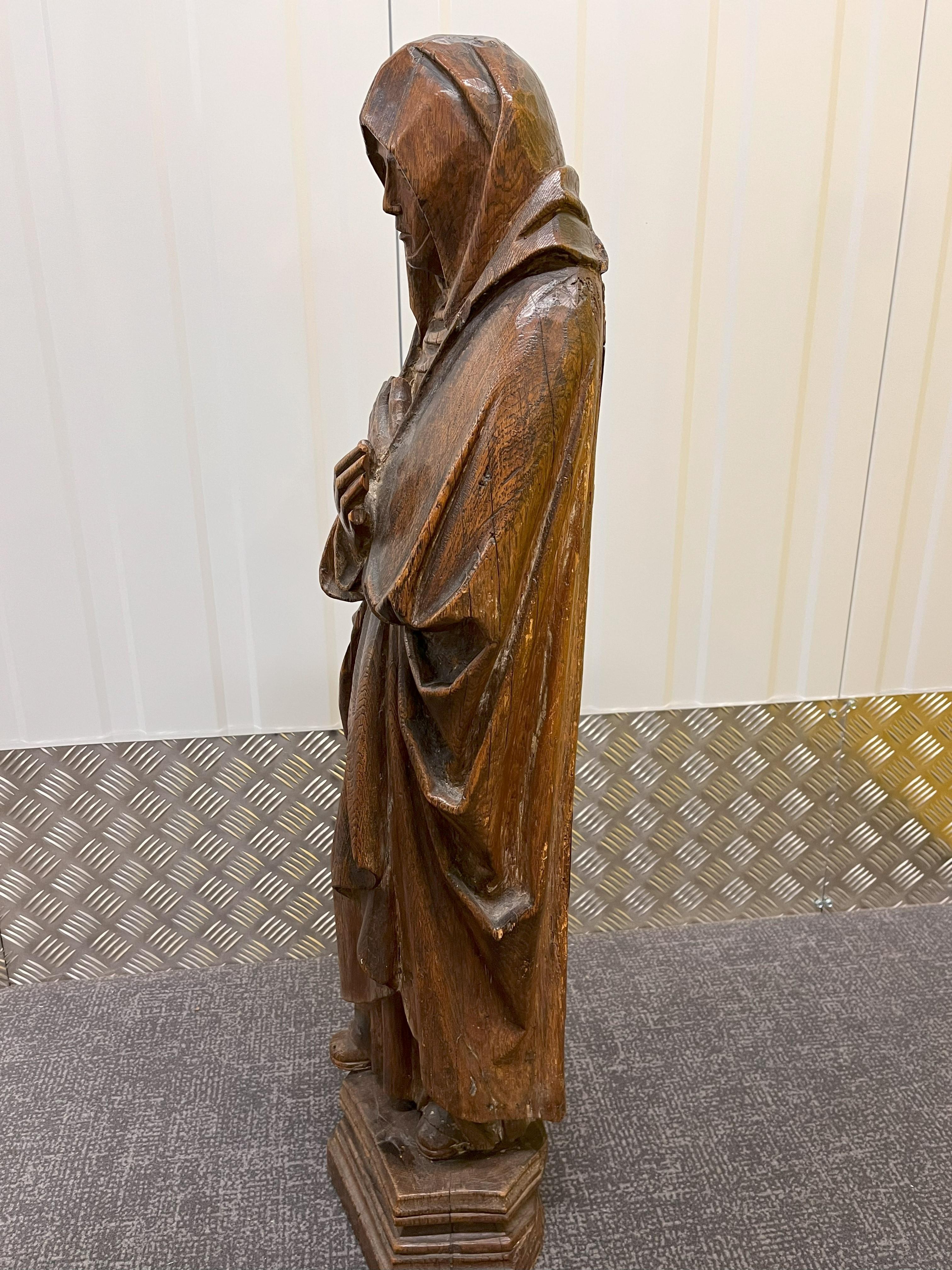 Hand-Carved Antique Oak Sculpture – The Grief of Mary For Sale