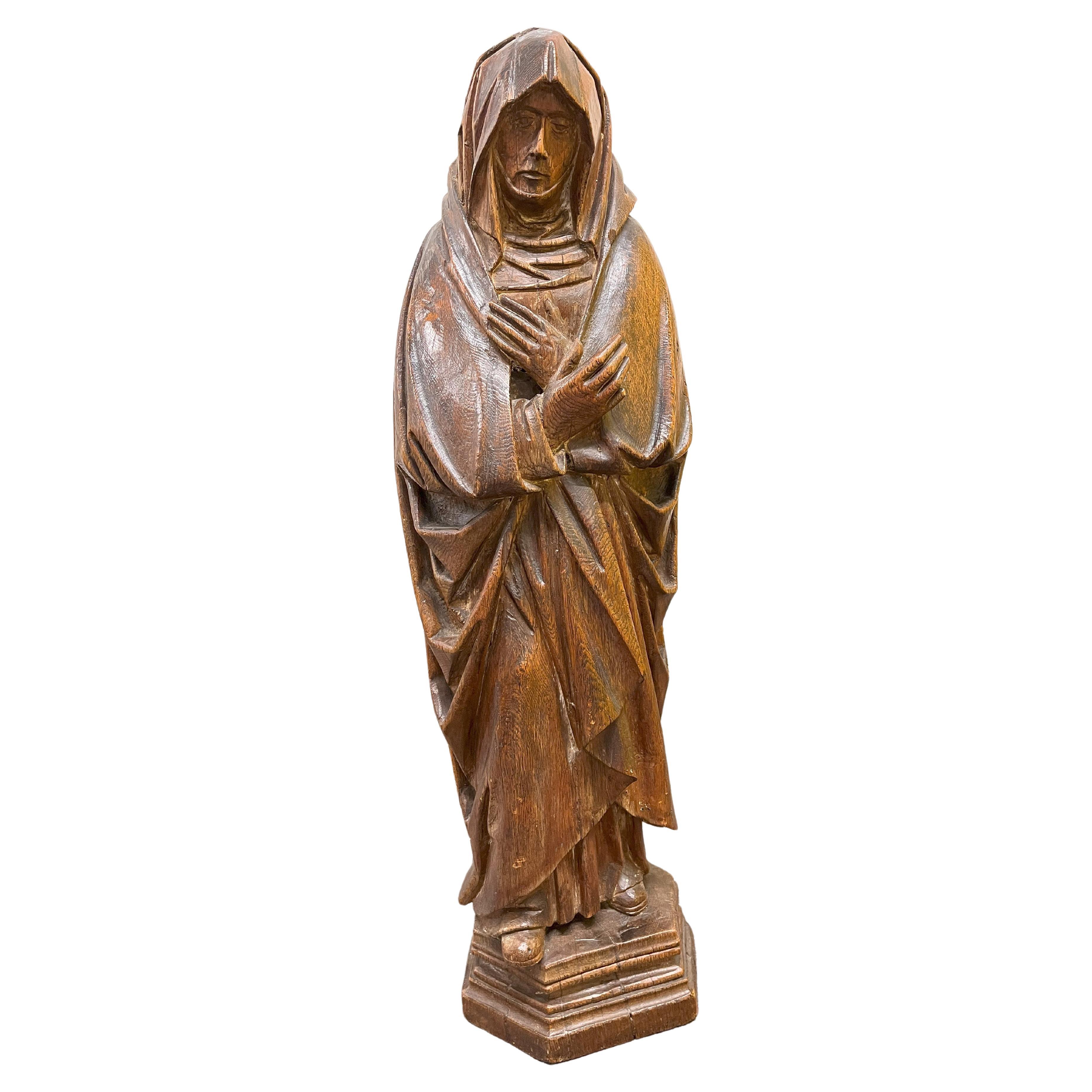 Antique Oak Sculpture – The Grief of Mary For Sale