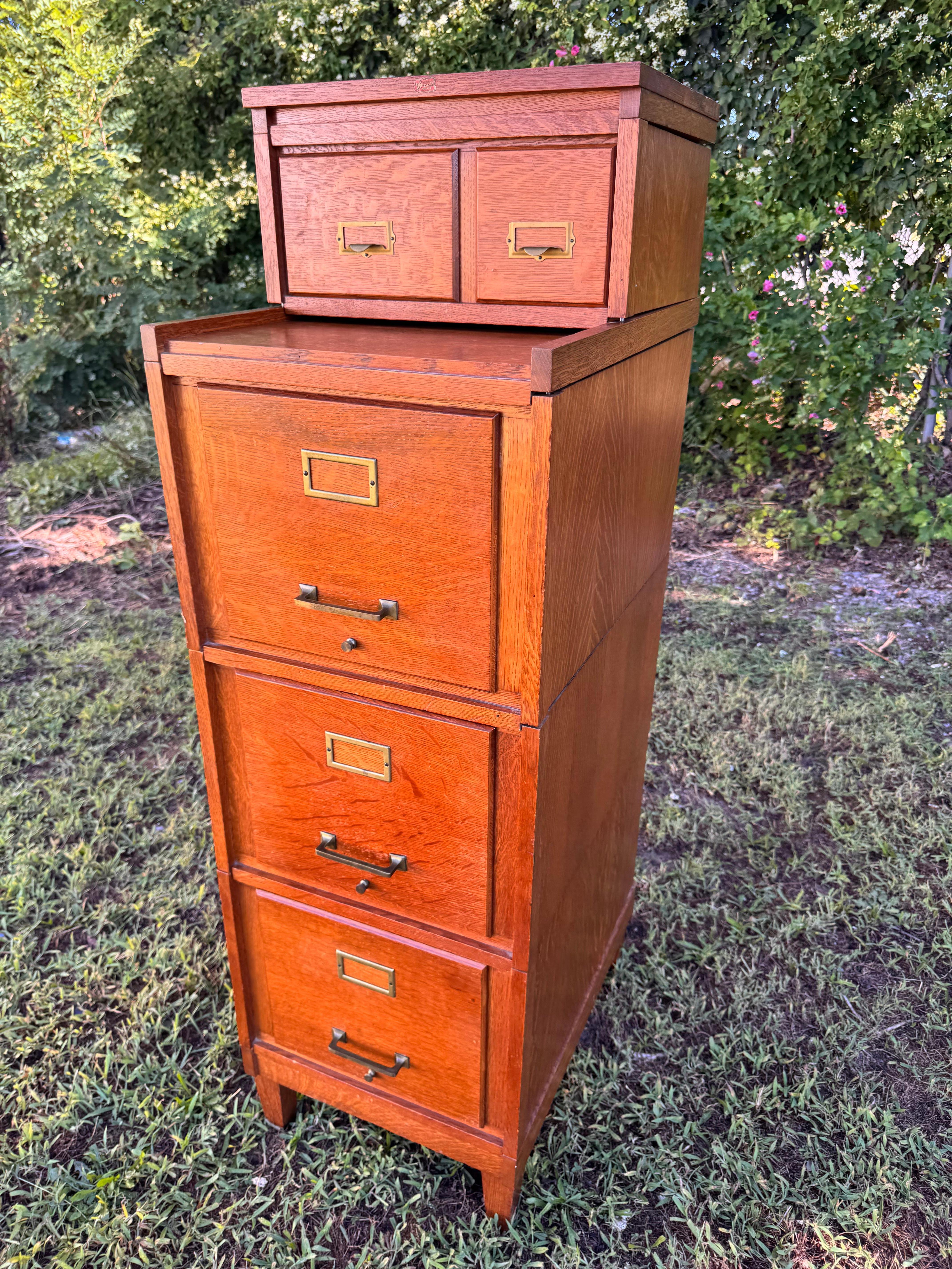 Archivador seccional antiguo de roble, firmado, fabricado c. 1900 - W5002 en venta 5
