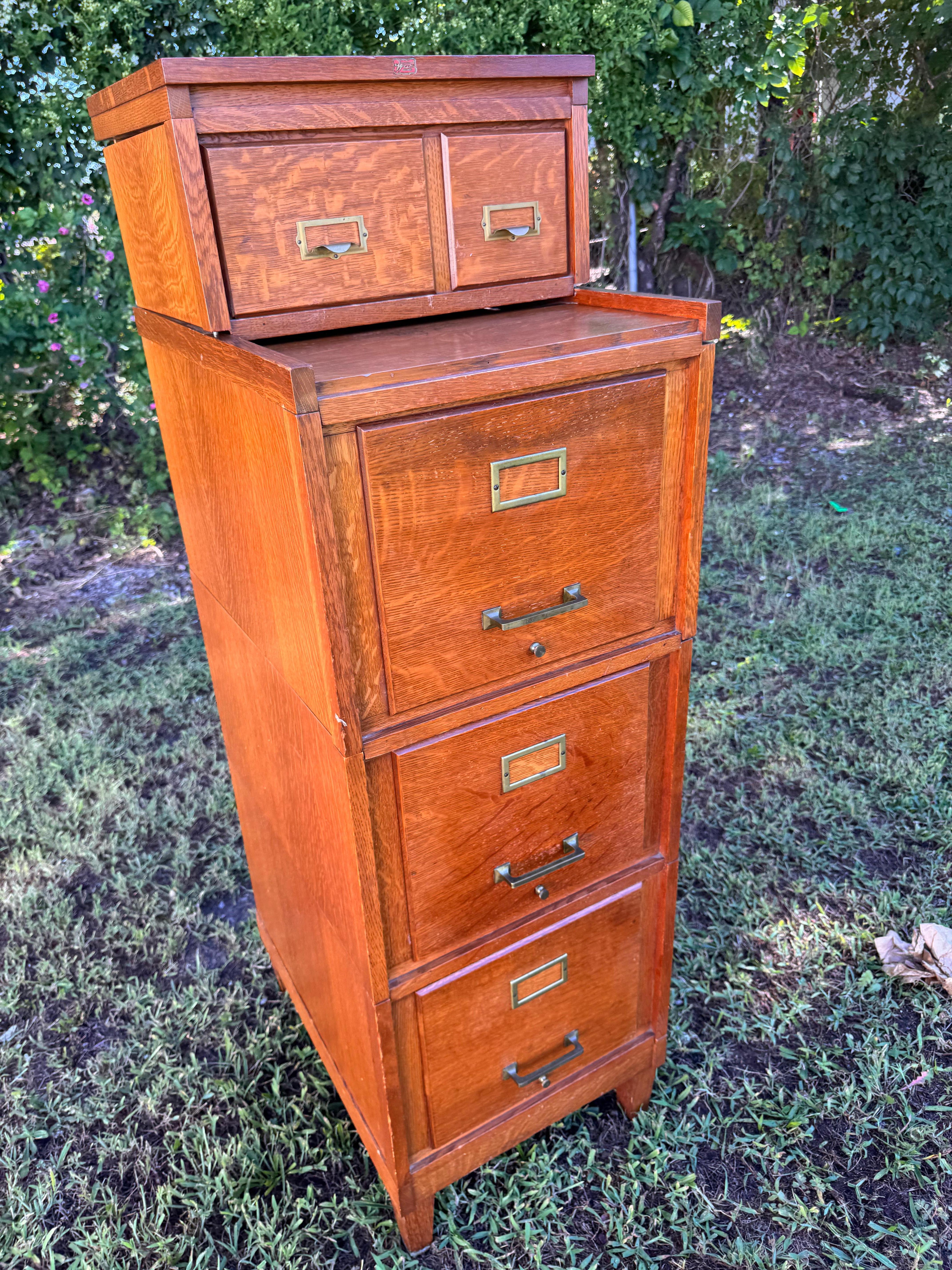 Archivador seccional antiguo de roble, firmado, fabricado c. 1900 - W5002 en venta 7