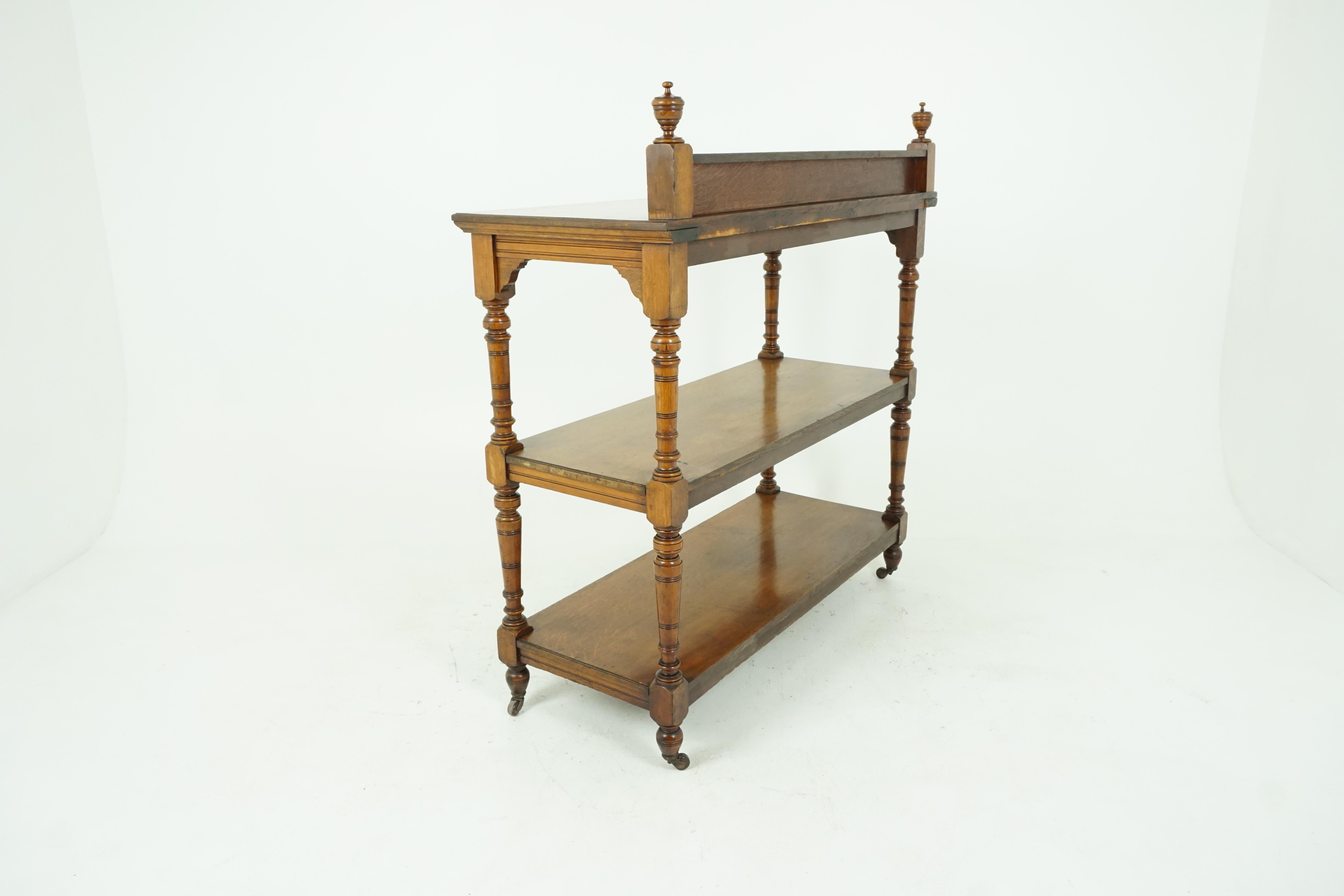 Scottish Antique Oak Server Sideboard, Victorian 3-Tier Buffet, Scotland, 1880