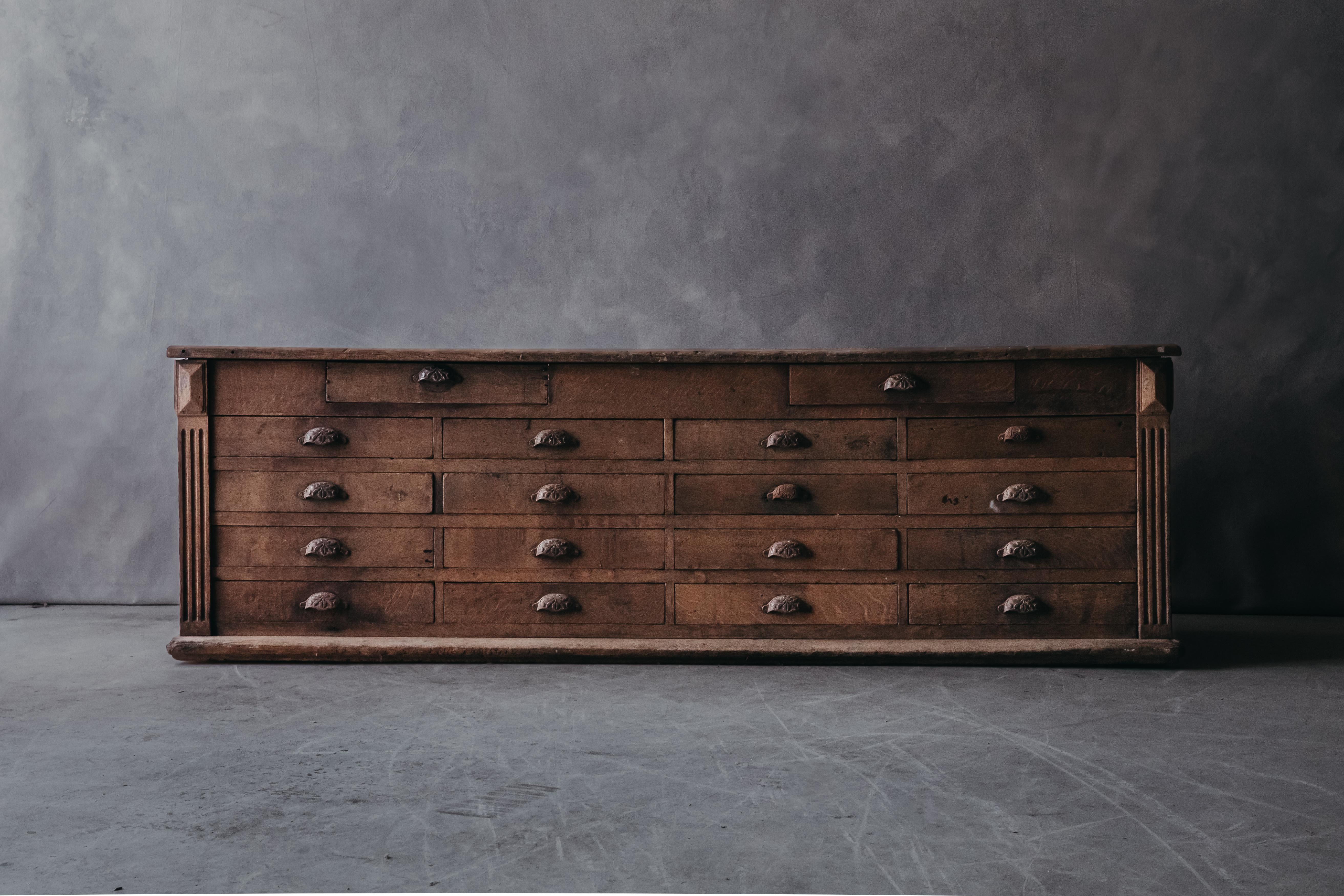 Antique Oak Shop Counter From France, Circa 1800. Solid oak construction with fantastic patina. Original hardware.