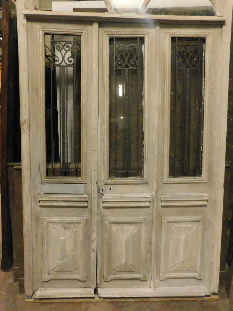 Antique Oak Shop Door, Lacquered White Wood with Glass, 19th Century ...