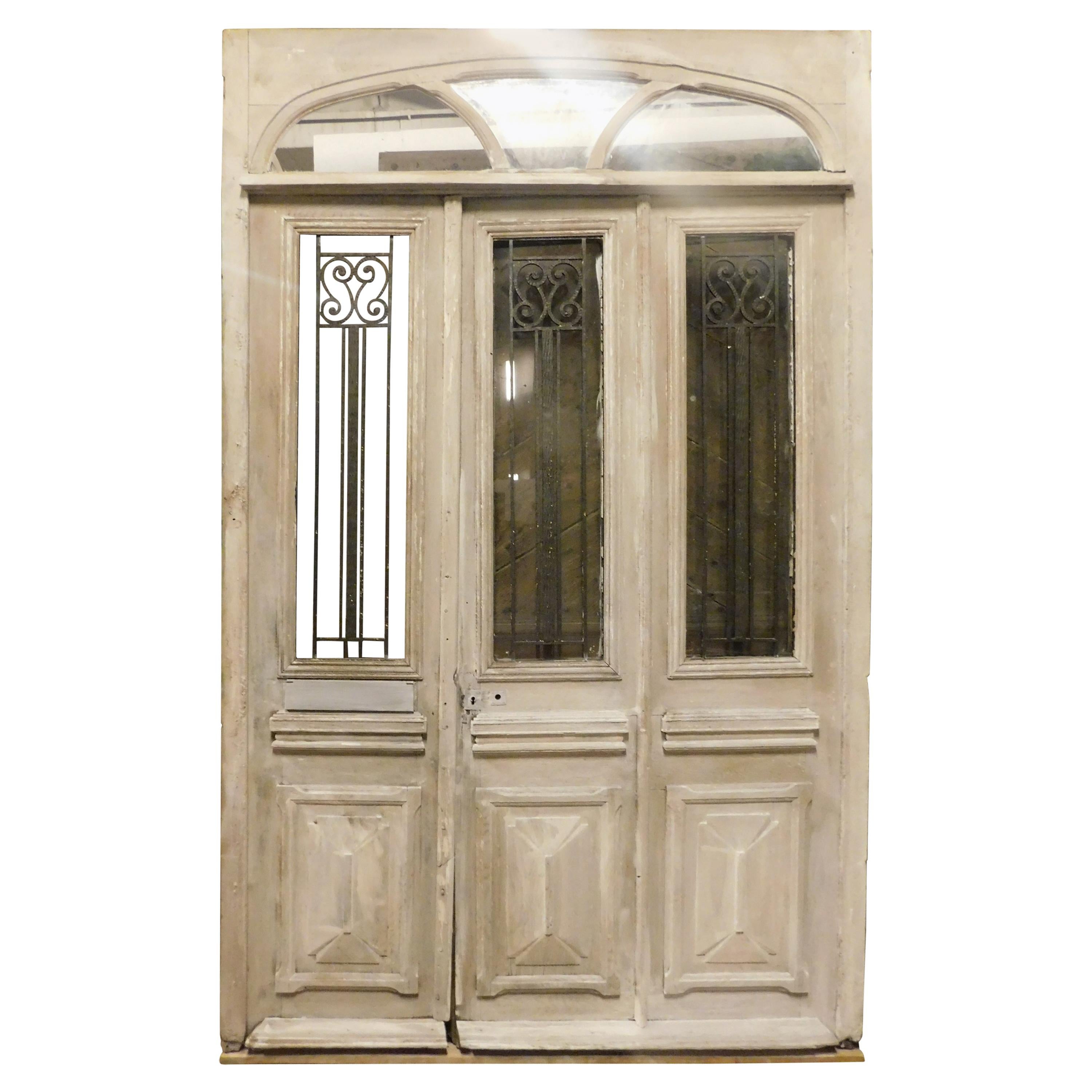 c1950 QUARTERSAWN oak paneled door with GLASS italian american home 82" x 36.25" 