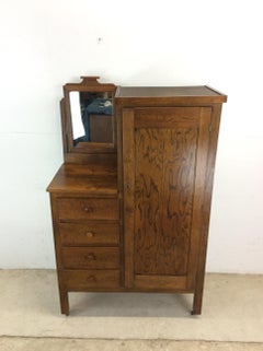 Antique Oak Side by Side Armoire with Mirror