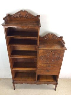 Antique Oak Side by Side with Bookcase & Drop Front Writing Desk