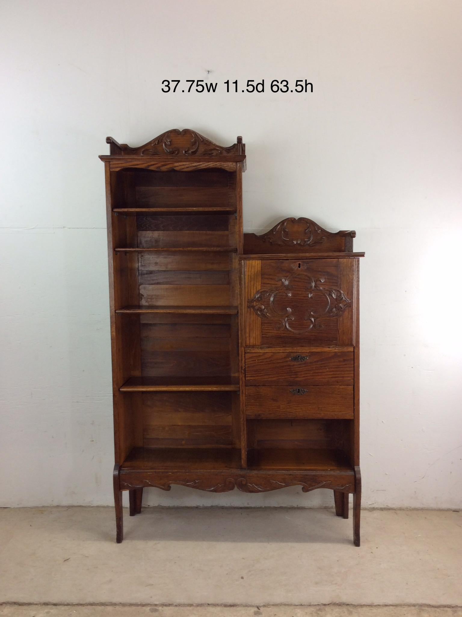 Antiguo Aparador de Roble con Librería y Escritorio de Frente Caído en venta 14