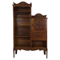 Antique Oak Side by Side with Bookcase & Drop Front Writing Desk