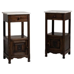 Antique Oak Side Table with Marble Top, French Design, 1900-1909