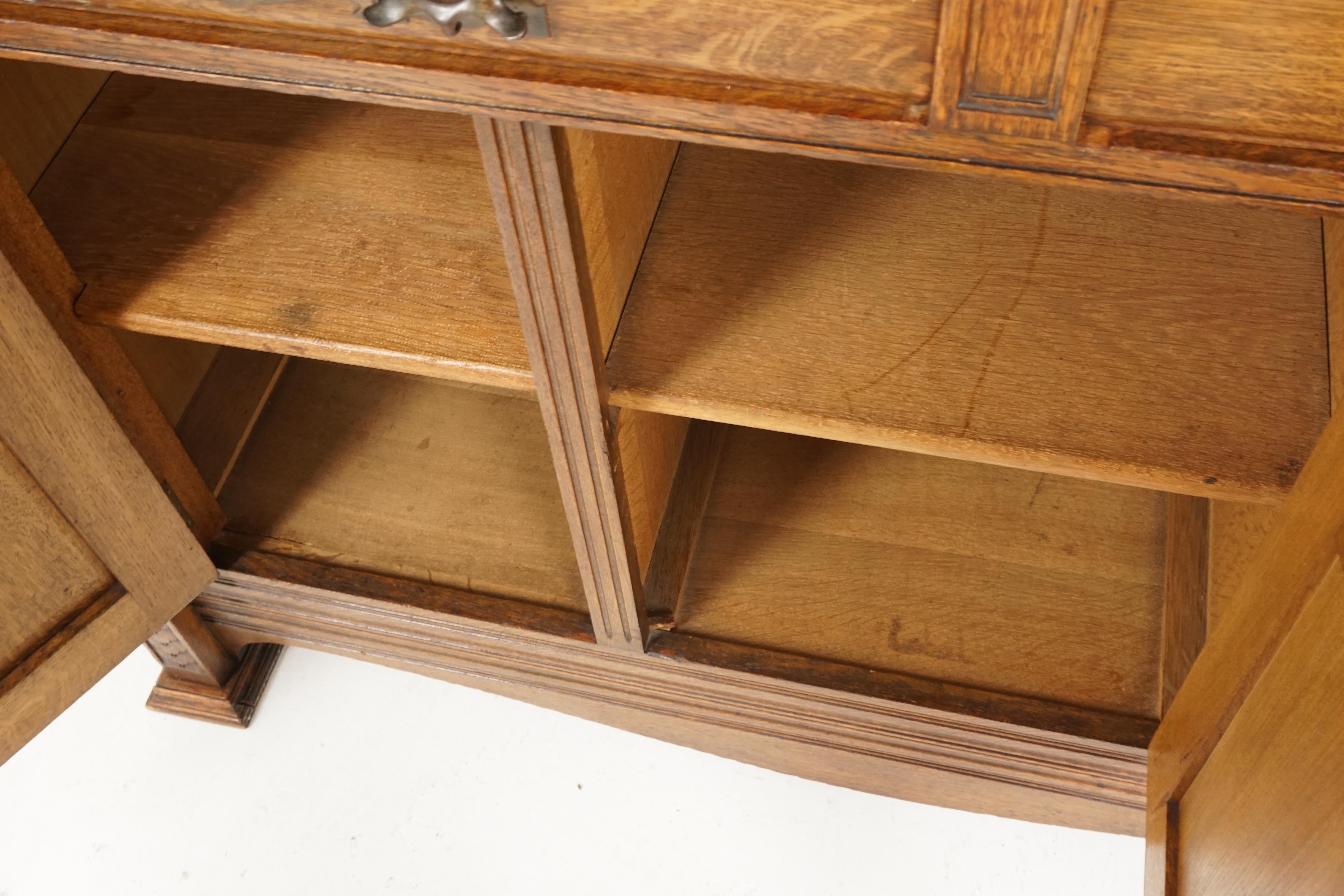 Hand-Crafted Antique Oak Sideboard, Arts & Crafts Tiger Oak Buffet, Chiffonier, 1910s, B2470