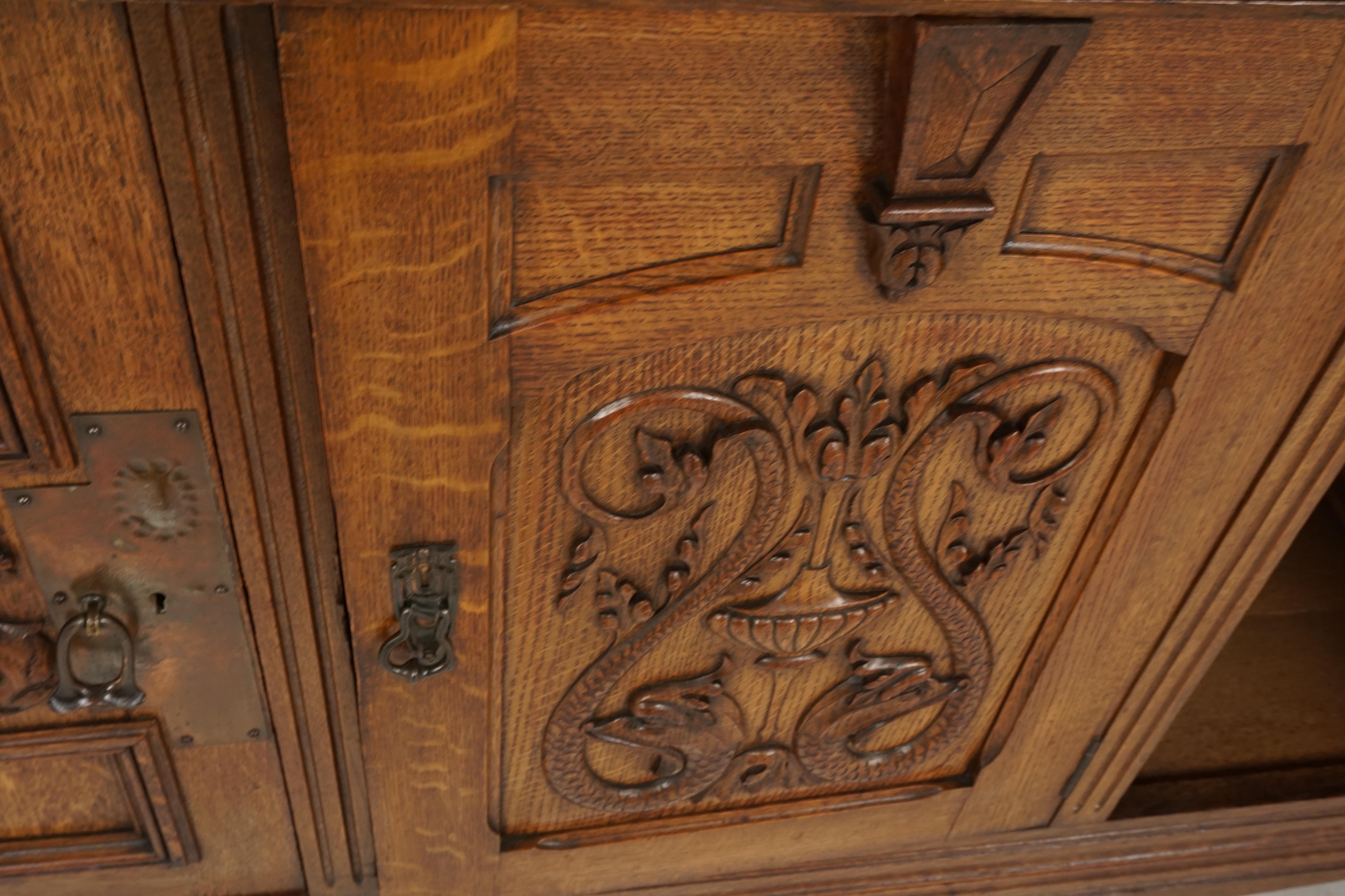 Early 20th Century Antique Oak Sideboard, Arts & Crafts Tiger Oak Buffet, Chiffonier, 1910s, B2470