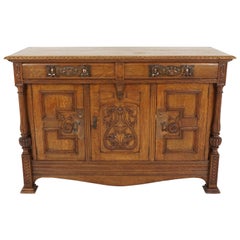 Antique Oak Sideboard, Arts & Crafts Tiger Oak Buffet, Chiffonier, 1910s, B2470