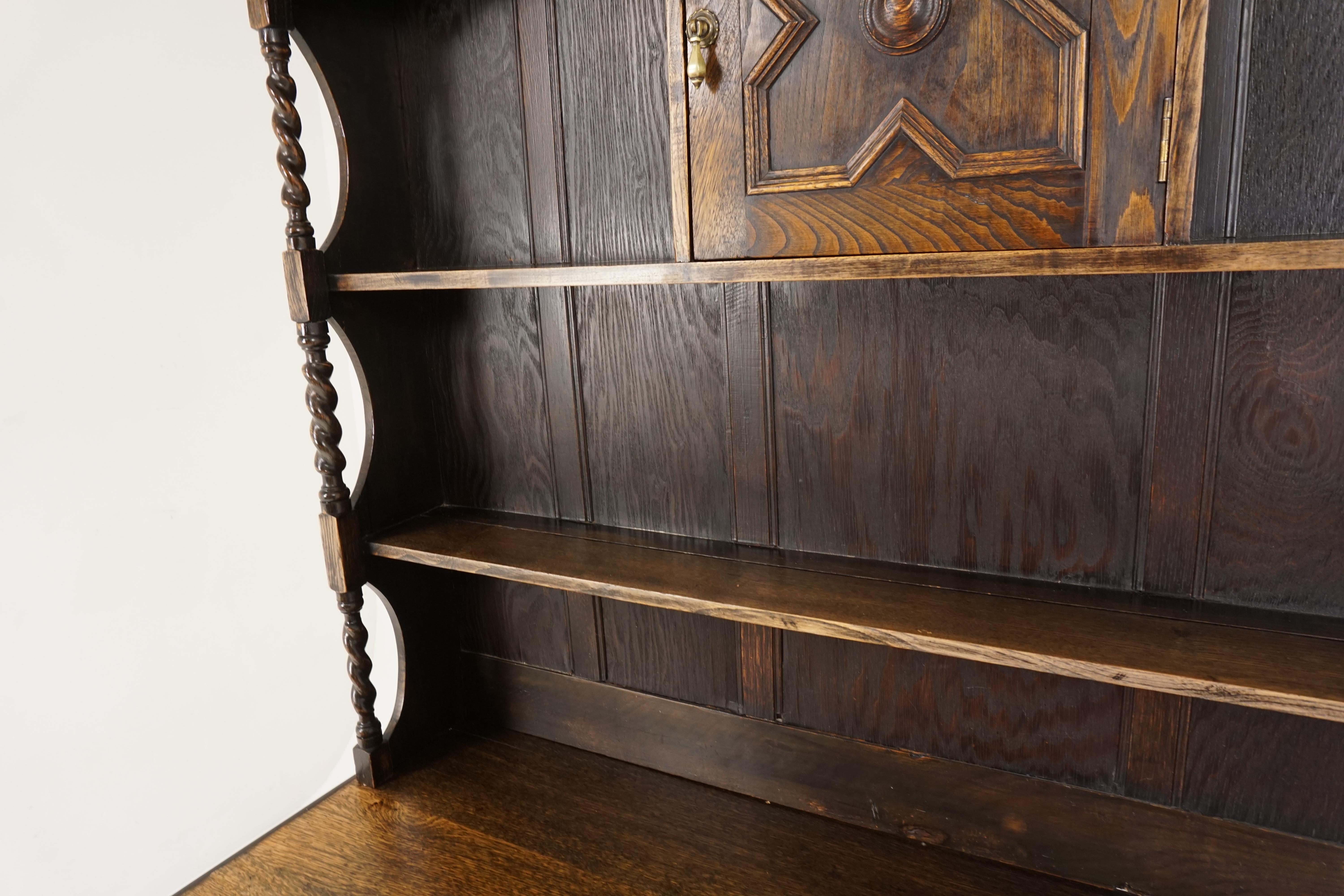 Early 20th Century Antique Oak Sideboard, Barley Twist Welsh Dresser, Buffet, Scotland, 1910