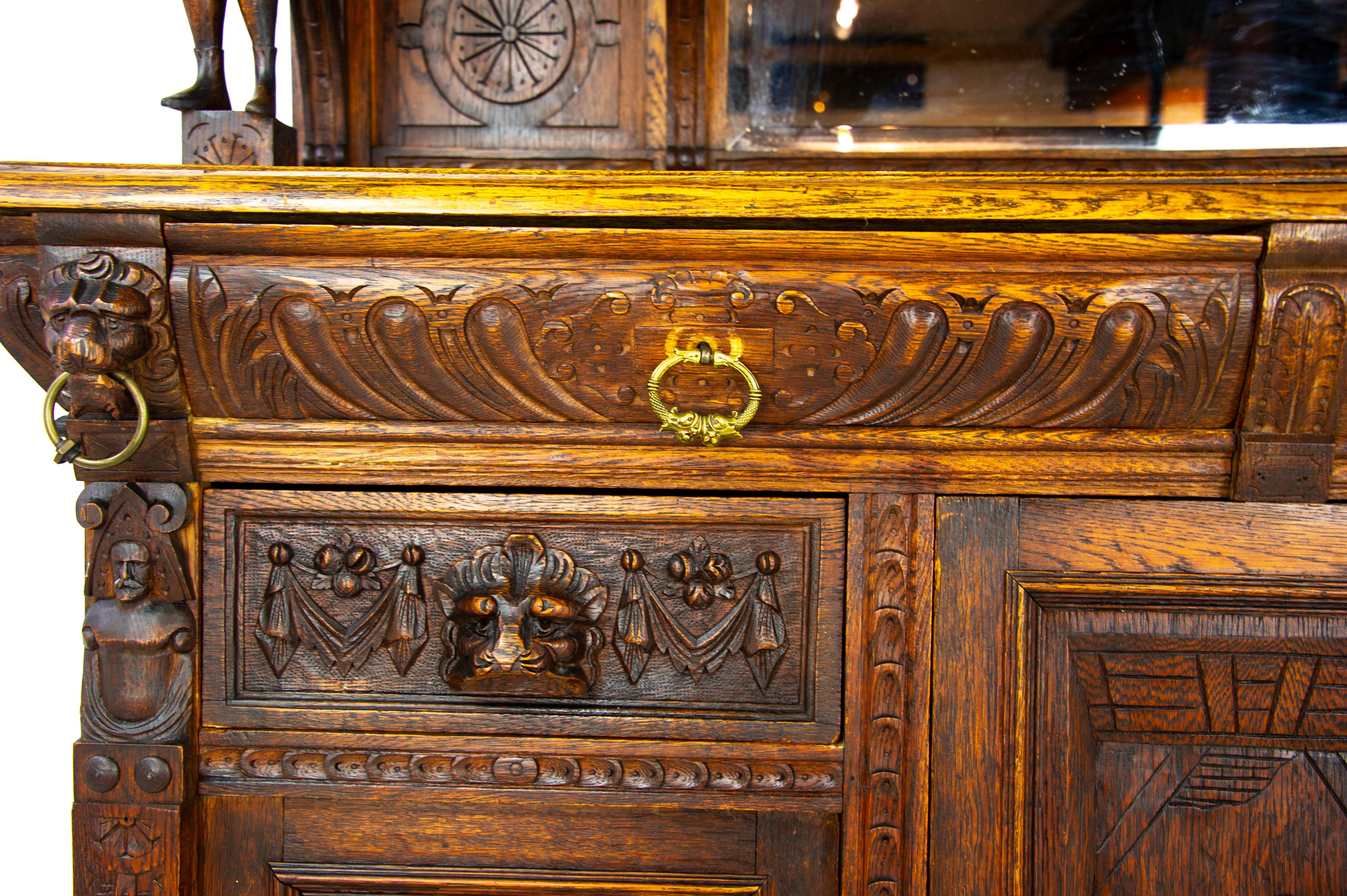 Antique Oak Sideboard, Carved Oak Sideboard, Anglo-Flemish, Scotland 1880, B1498 4