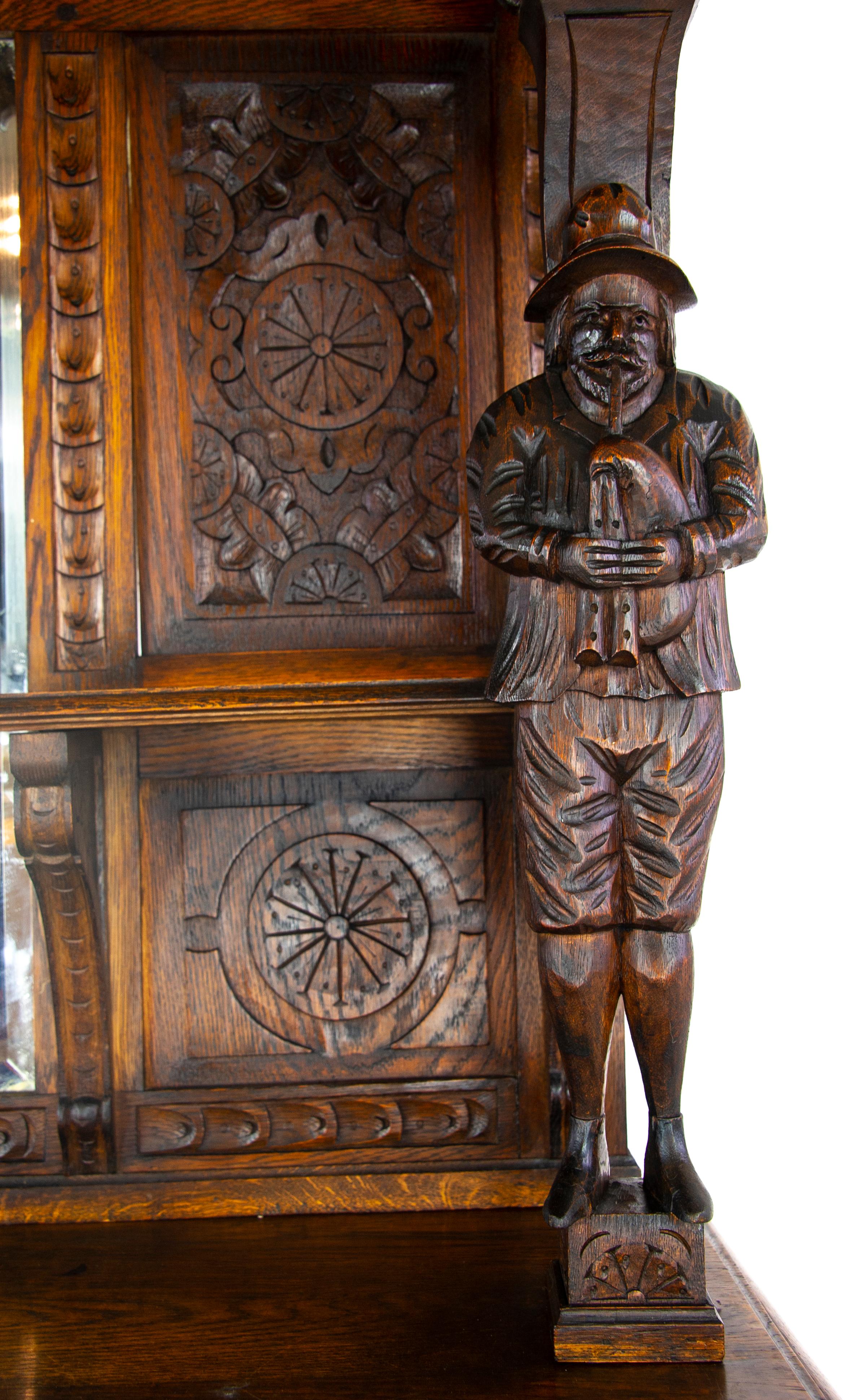 Hand-Carved Antique Oak Sideboard, Carved Oak Sideboard, Anglo-Flemish, Scotland 1880, B1498