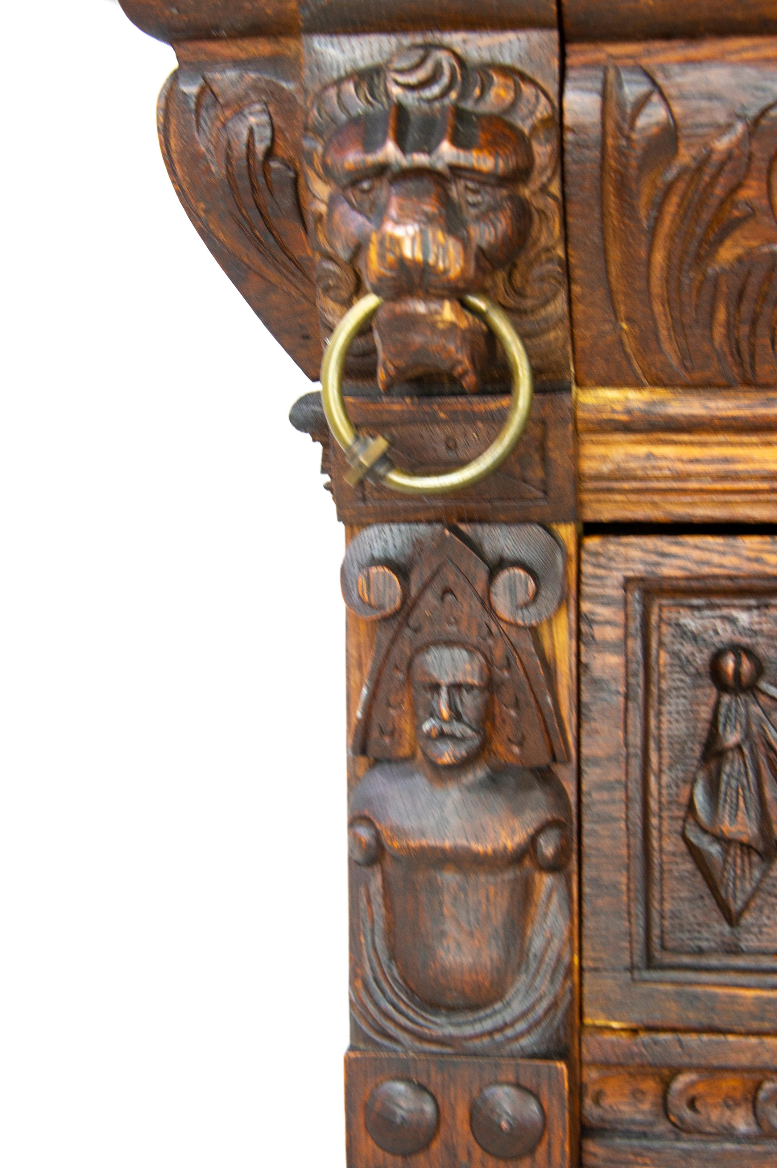 Late 19th Century Antique Oak Sideboard, Carved Oak Sideboard, Anglo-Flemish, Scotland 1880, B1498