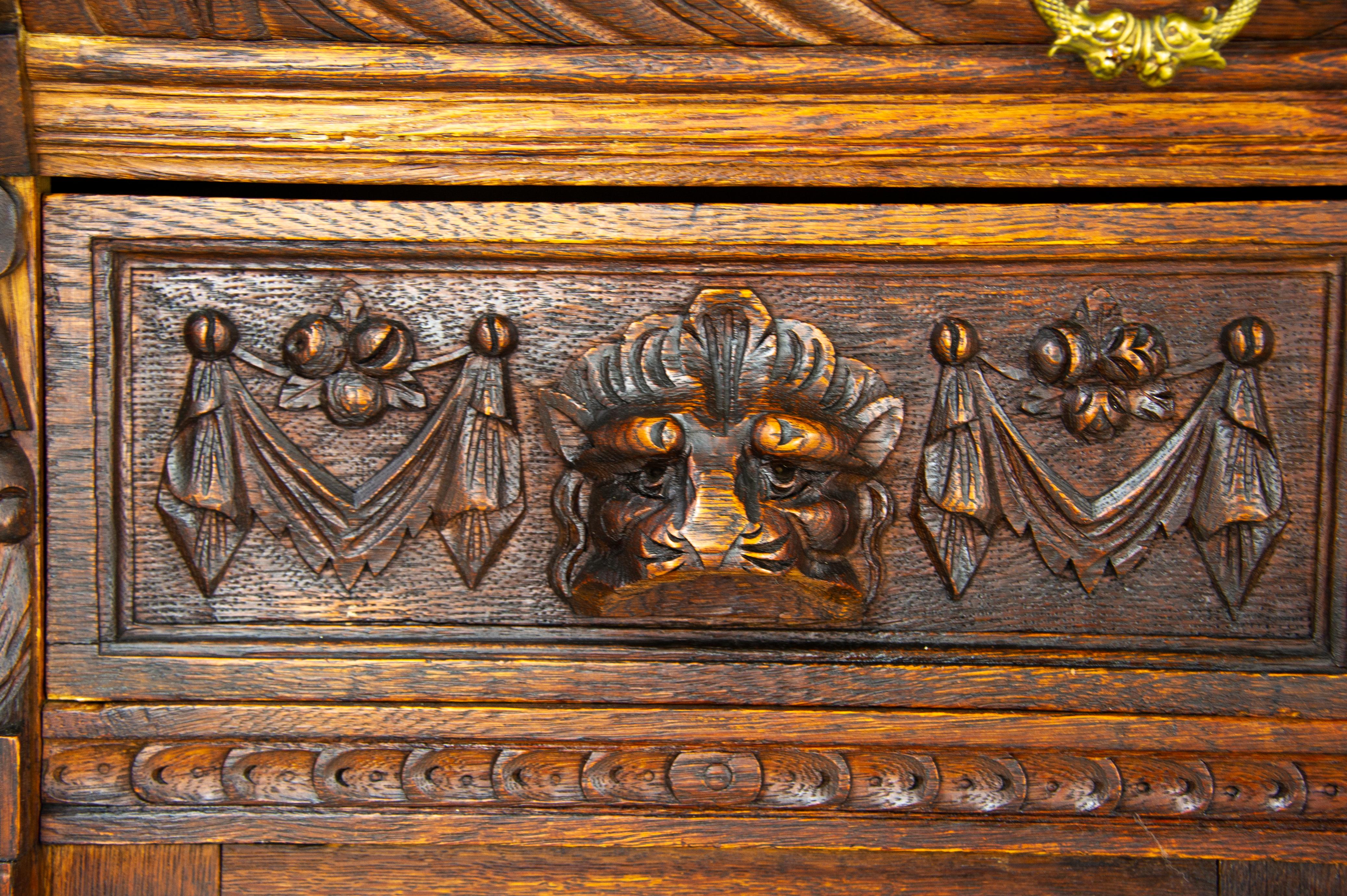 Antique Oak Sideboard, Carved Oak Sideboard, Anglo-Flemish, Scotland 1880, B1498 1