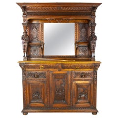 Antique Oak Sideboard, Carved Oak Sideboard, Anglo-Flemish, Scotland 1880, B1498