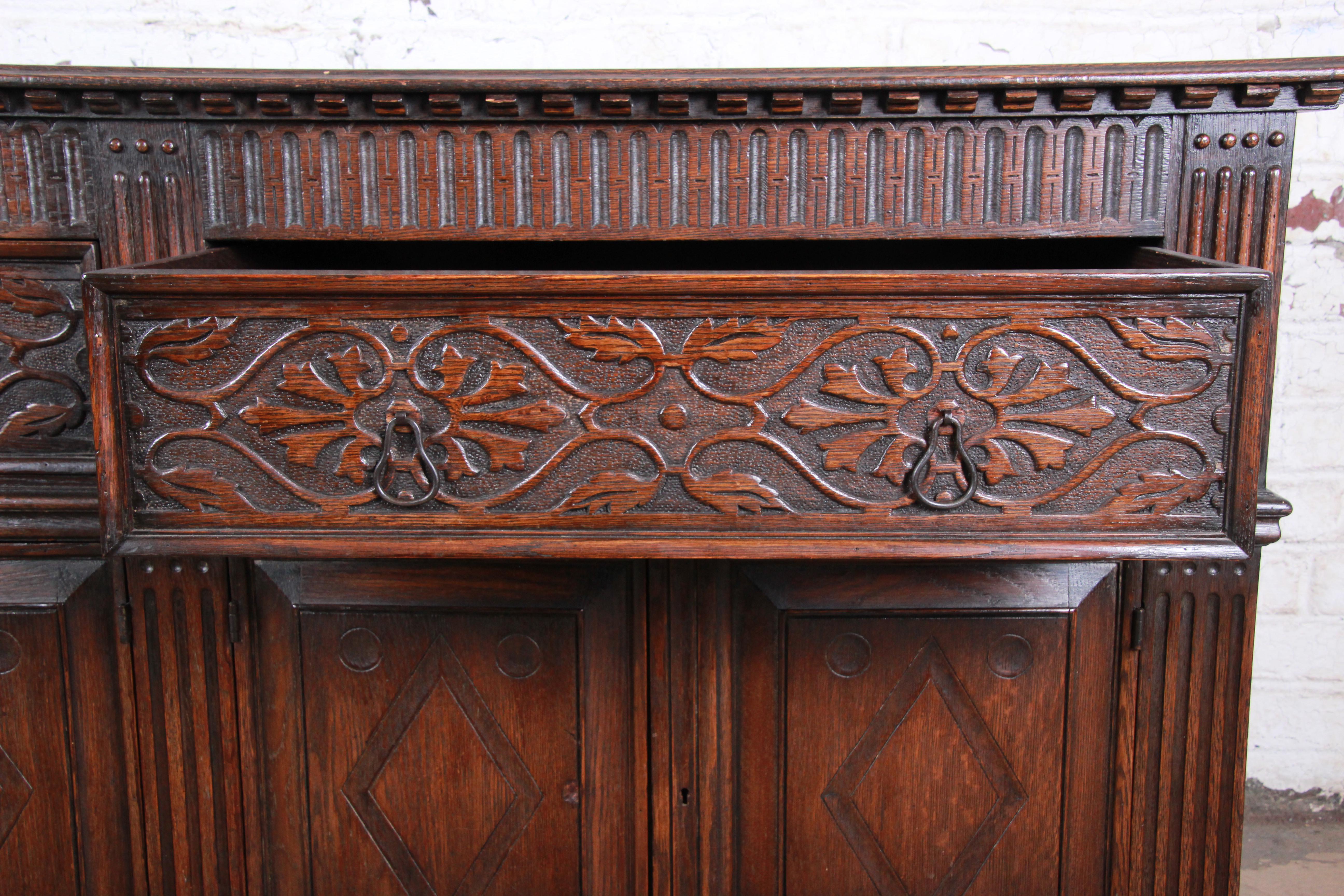 Antique Oak Sideboard or Bar Cabinet by Kensington of New York, circa 1920s In Good Condition In South Bend, IN