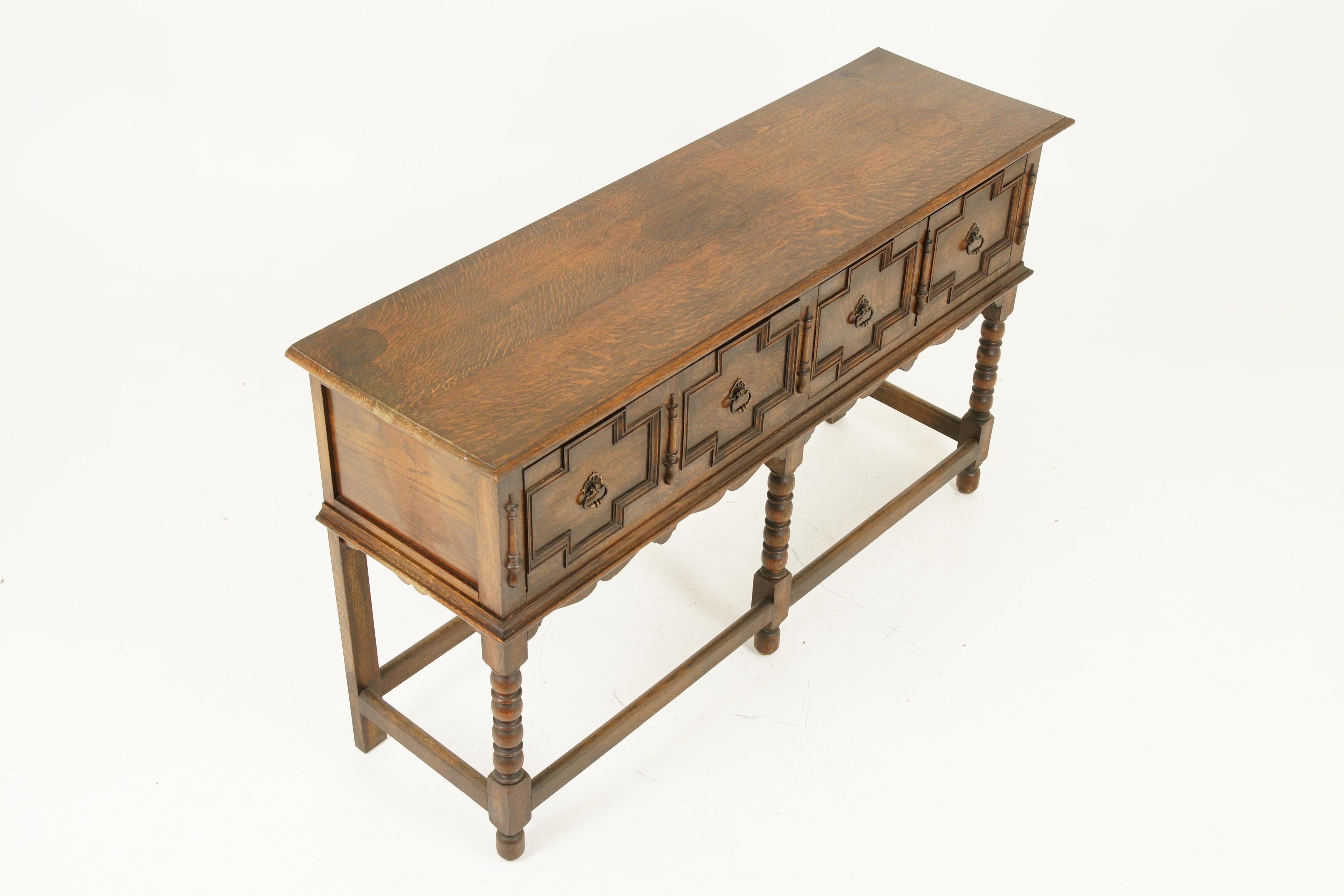 Antique Oak Sideboard, Tiger Oak Serving Hall Table, Scotland 1920, B1714 1