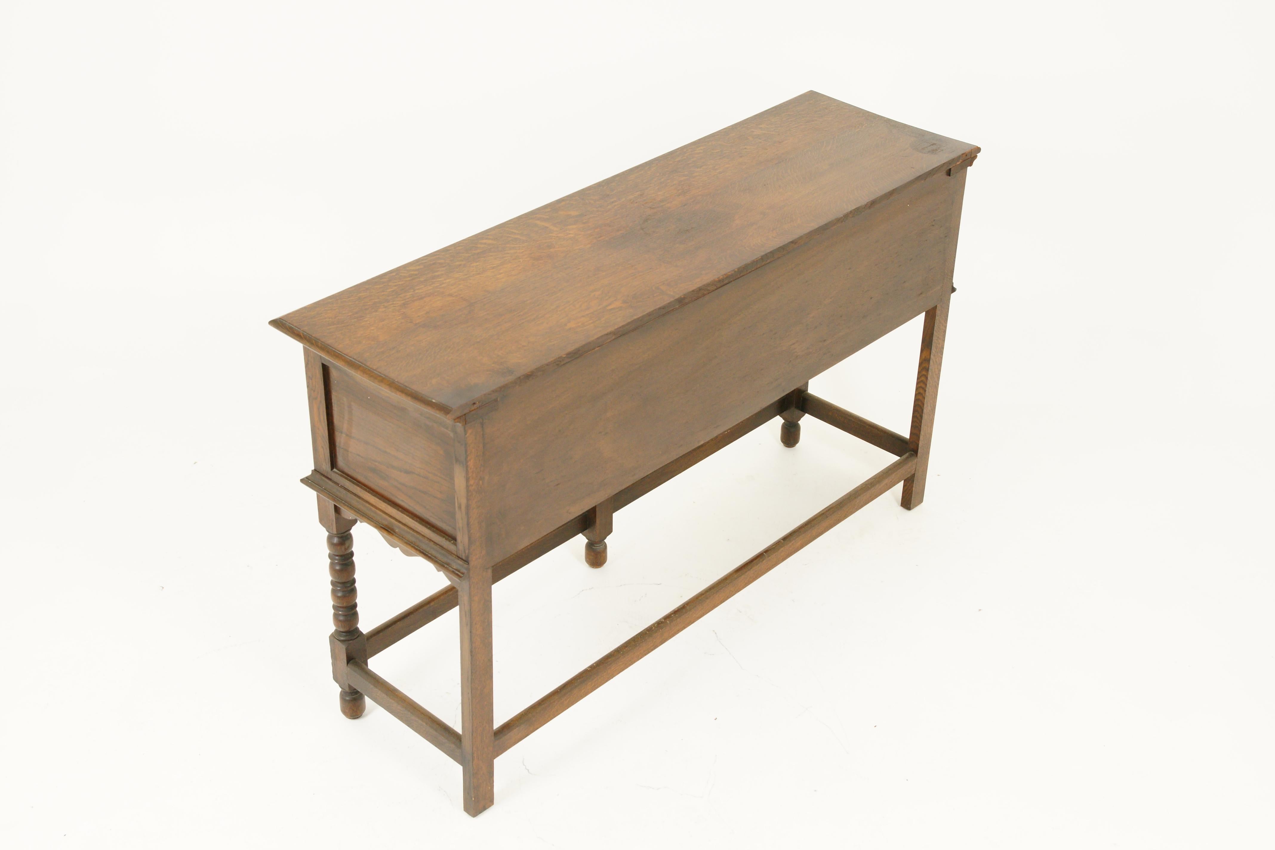 Scottish Antique Oak Sideboard, Tiger Oak Serving Hall Table, Scotland 1920, B1714