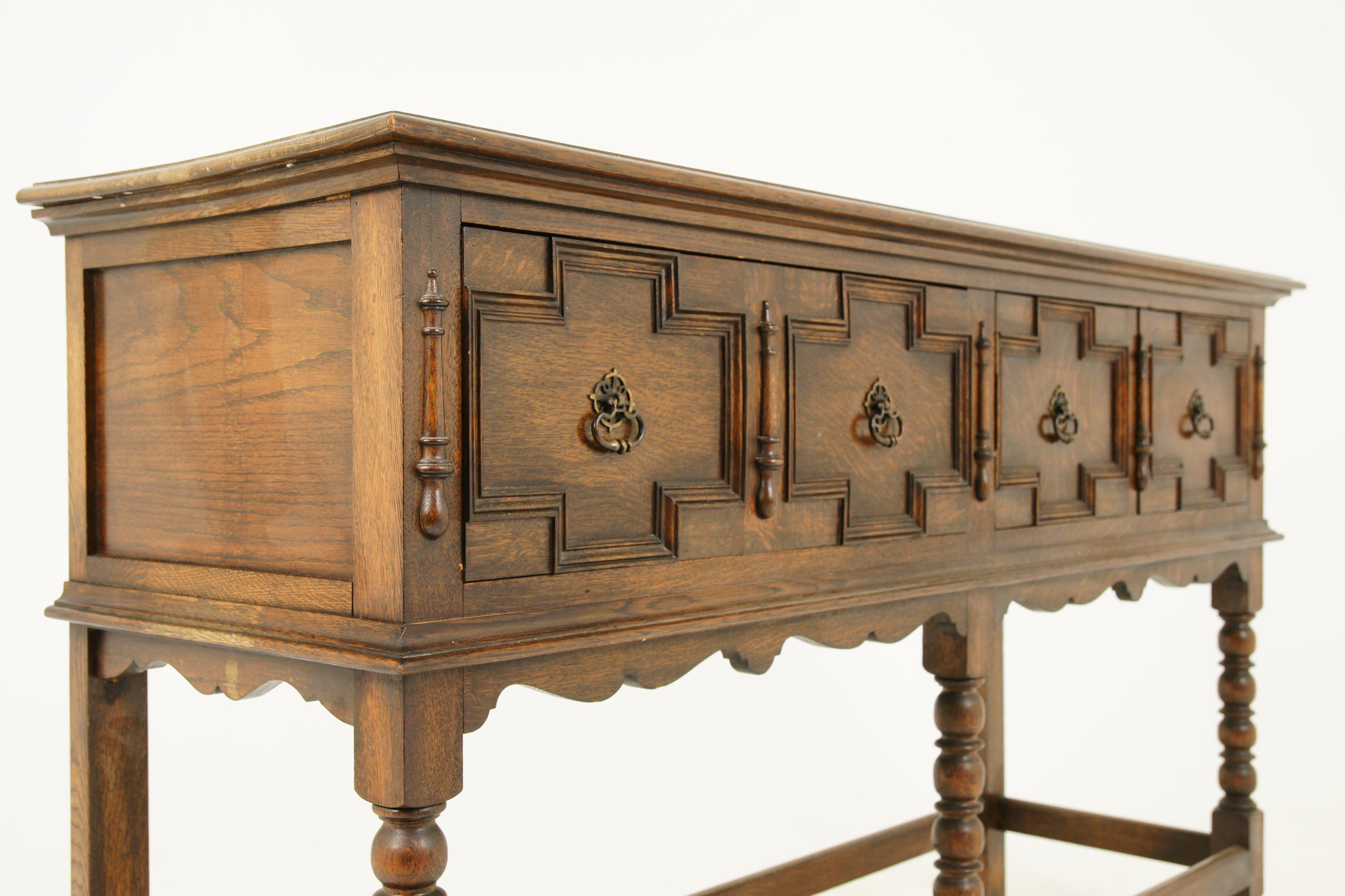 Hand-Crafted Antique Oak Sideboard, Tiger Oak Serving Hall Table, Scotland 1920, B1714