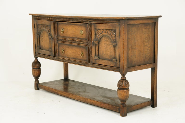 Antique Oak Sideboard, Vintage Credenza, Oak Buffet, Scotland 1920