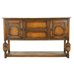 Antique Oak Sideboard,  Vintage Credenza, Oak Buffet, Scotland 1920, B1436