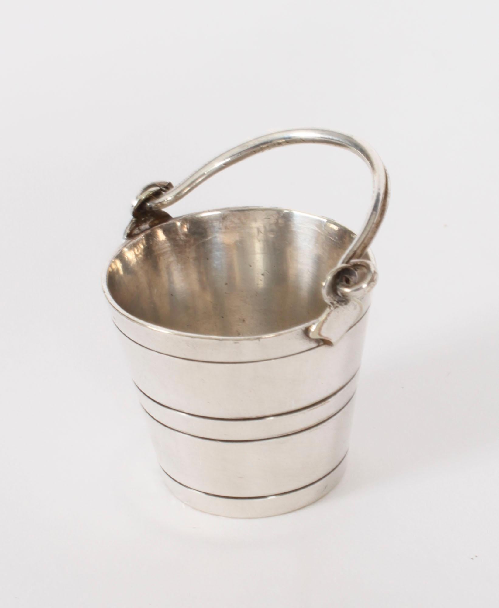 Antique Oak Silver plated Three Oak Barrel Dispensers & Tot Pails 19th C 8