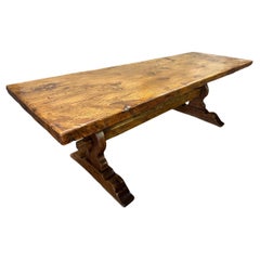 Antiker Eichen-Einfachbohlen-Bocktisch