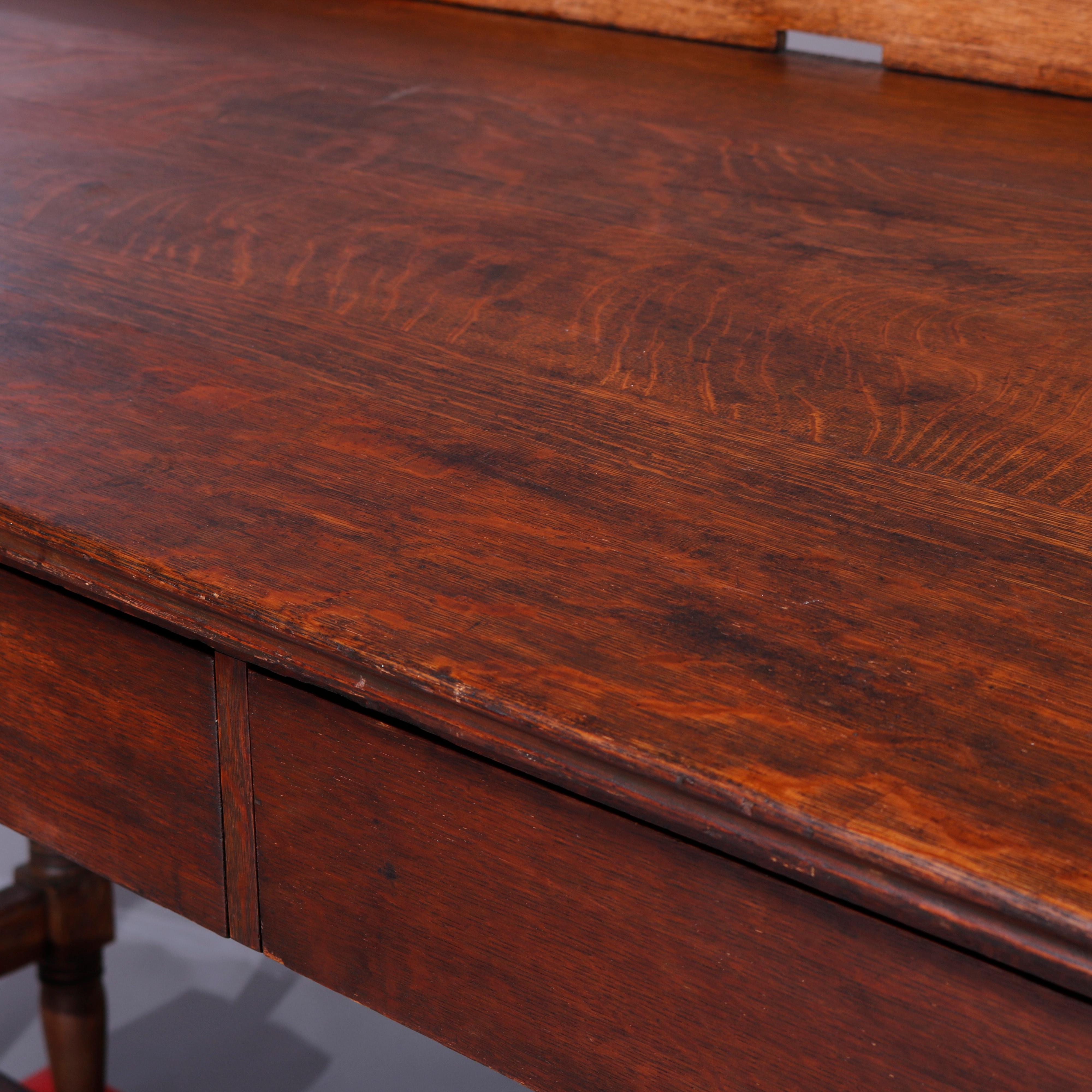 American Antique Oak Slant Front Railroad DeskwWith 3 Drawers, Circa 1900