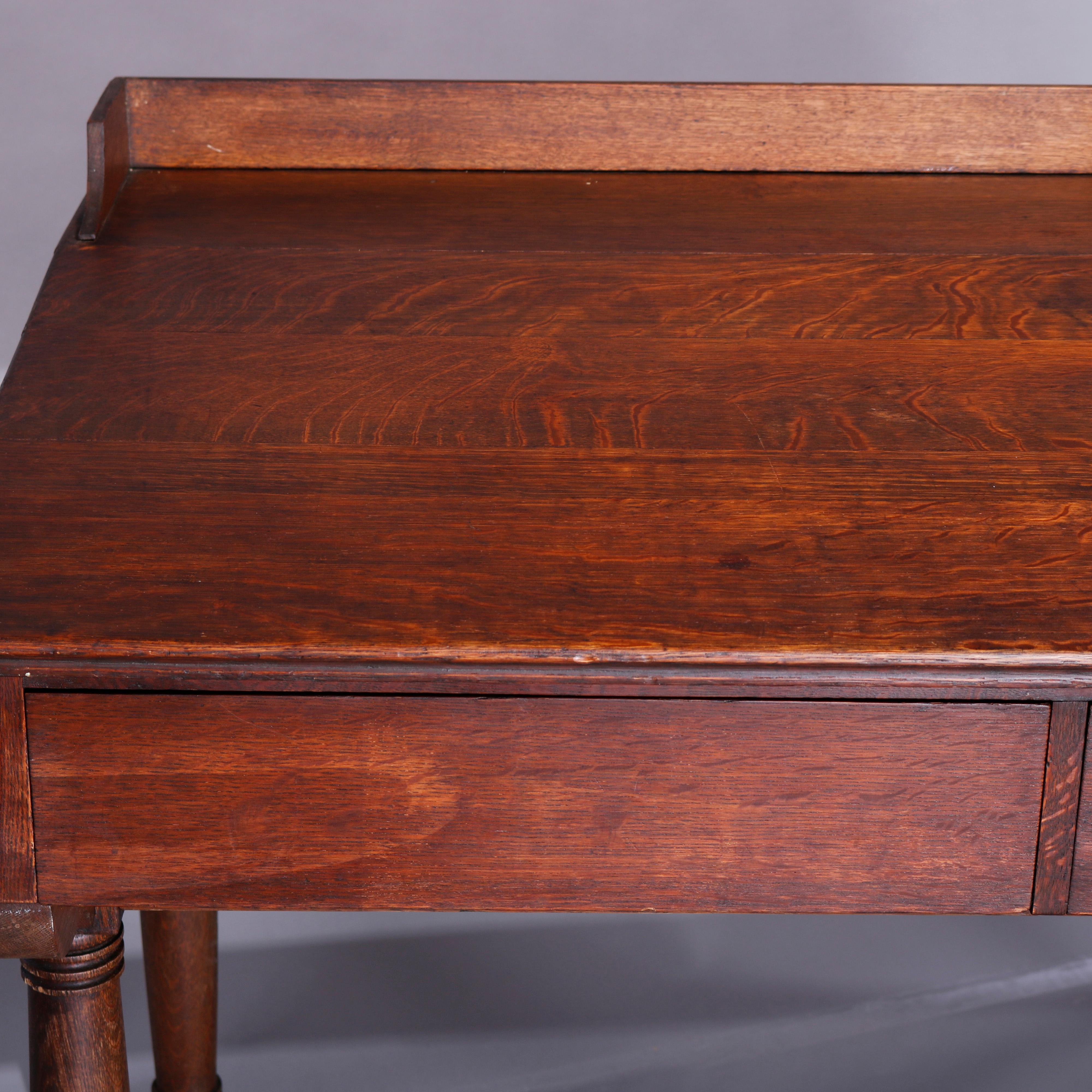Antique Oak Slant Front Railroad DeskwWith 3 Drawers, Circa 1900 In Good Condition In Big Flats, NY