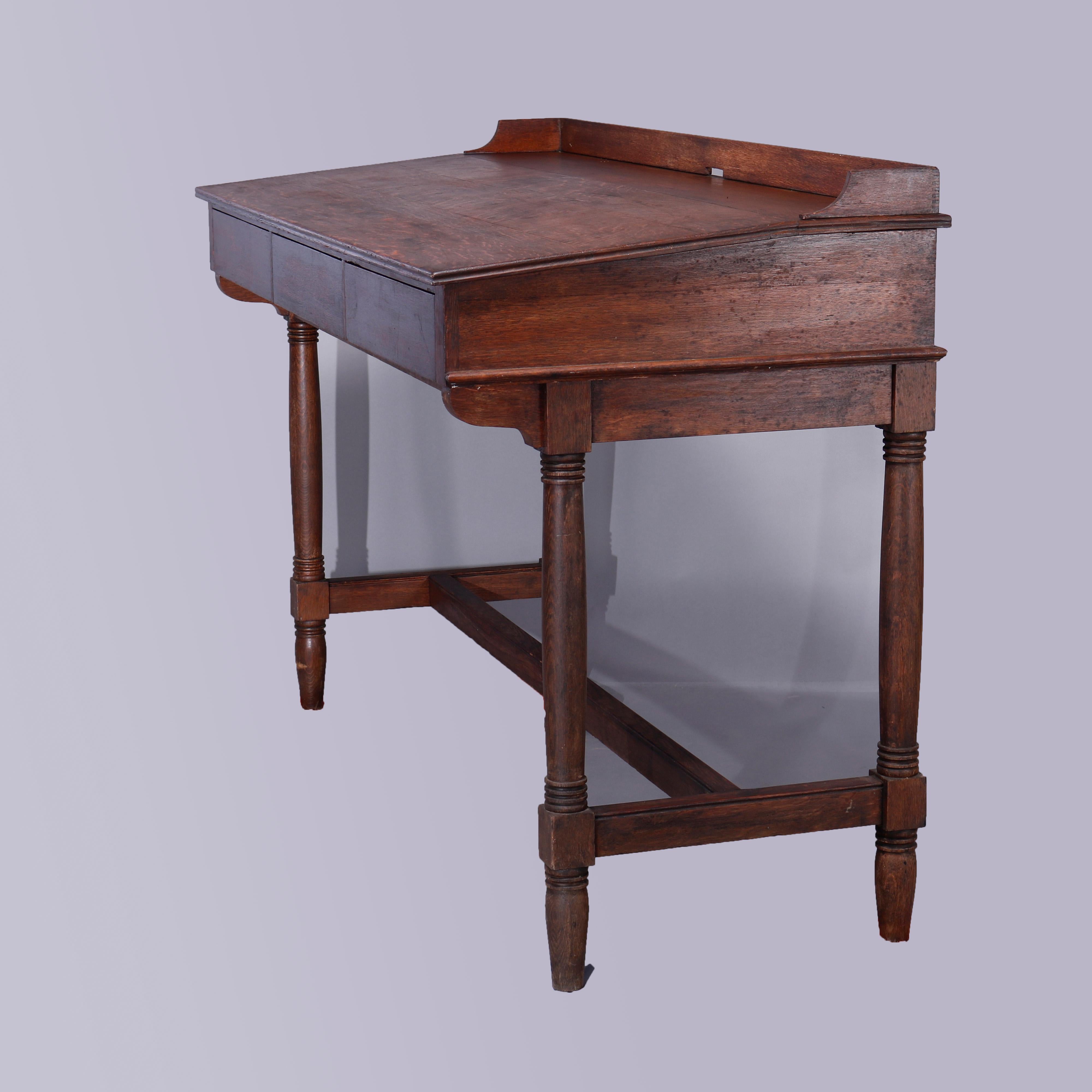 20th Century Antique Oak Slant Front Railroad DeskwWith 3 Drawers, Circa 1900
