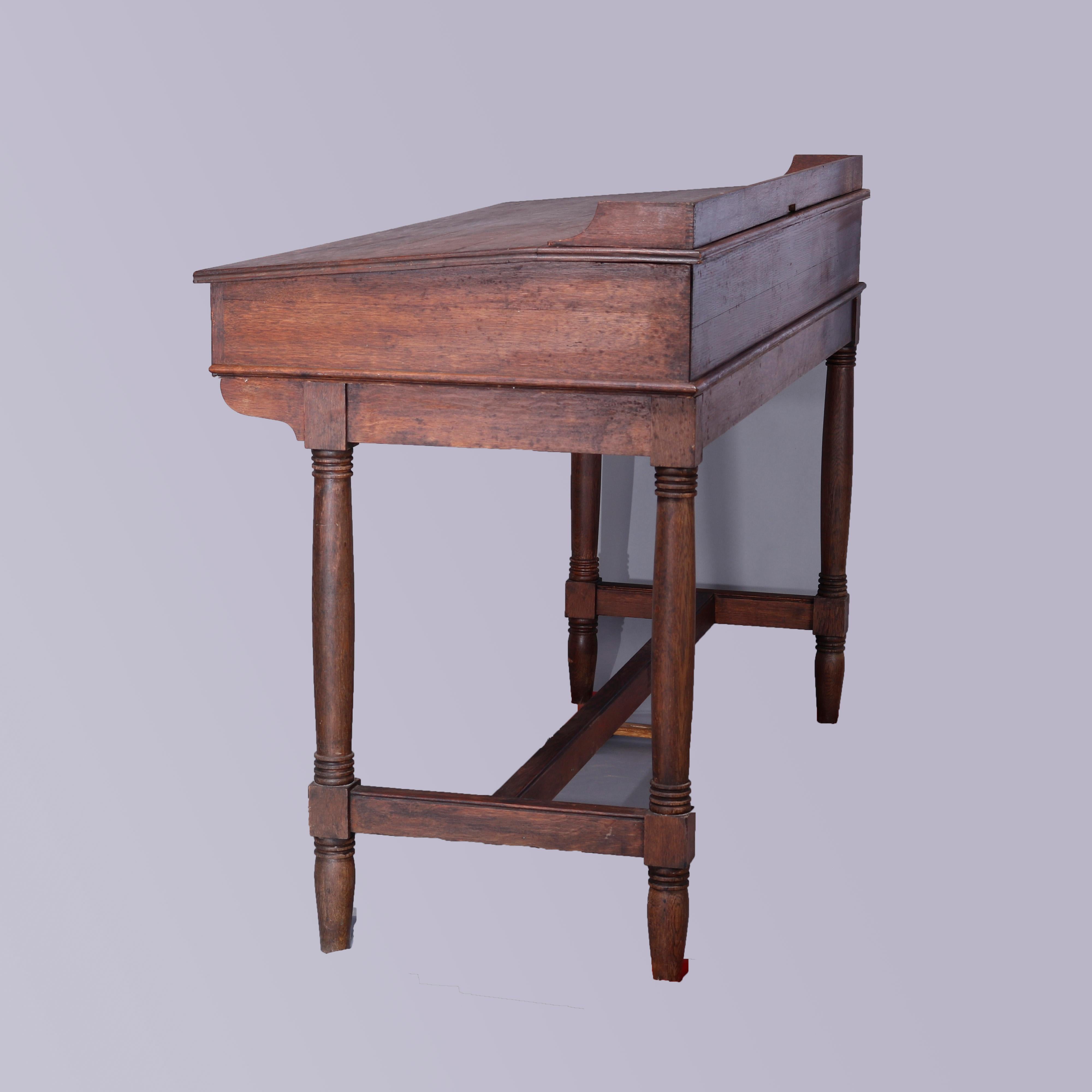 Antique Oak Slant Front Railroad DeskwWith 3 Drawers, Circa 1900 1