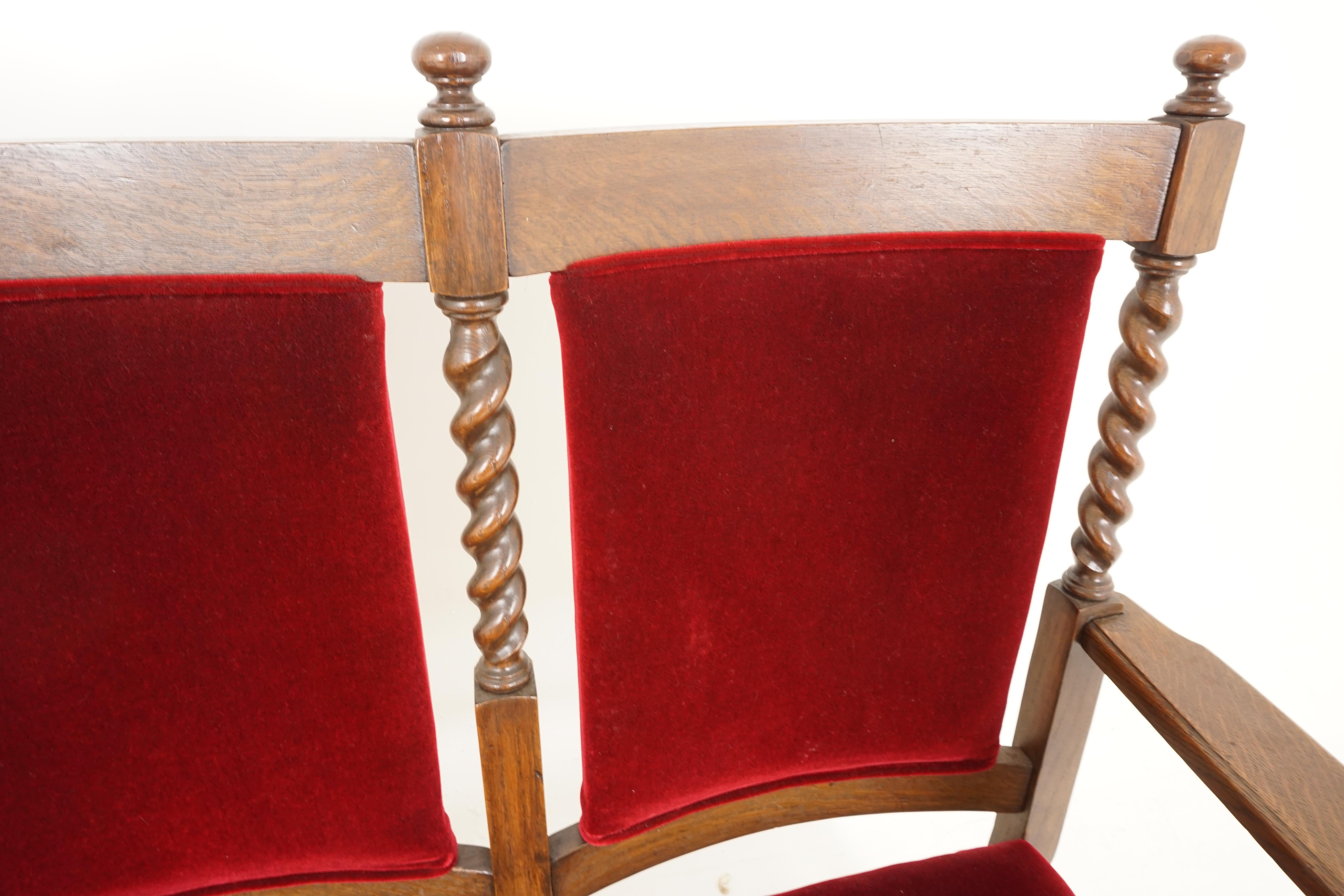 Scottish Antique Oak Sofa, Jacobean Style Barley Twist Three-Seat Settee, Chaises, 1890s