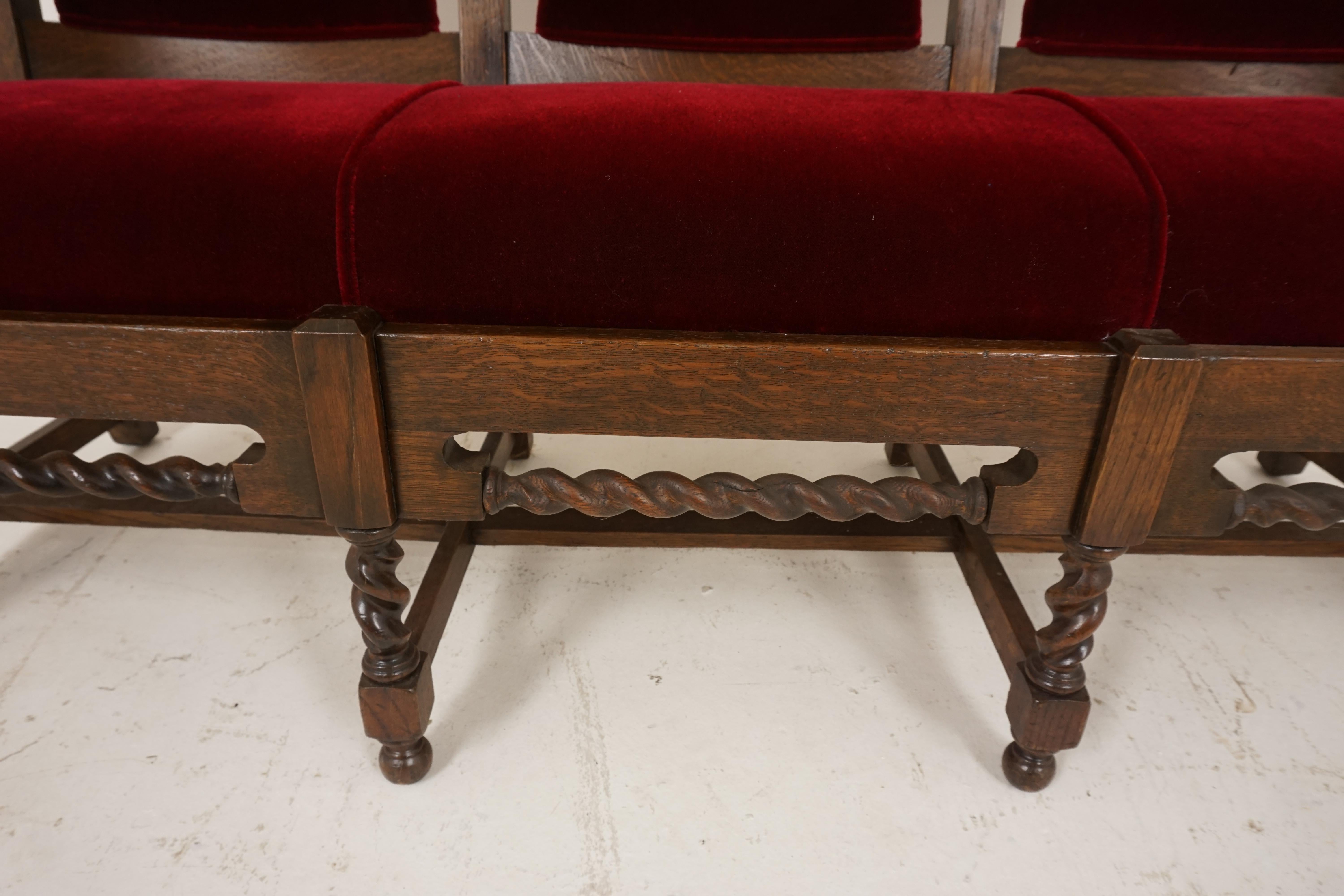 Hand-Crafted Antique Oak Sofa, Jacobean Style Barley Twist Three-Seat Settee, Chaises, 1890s