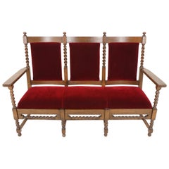 Antique Oak Sofa, Jacobean Style Barley Twist Three-Seat Settee, Chaises, 1890s