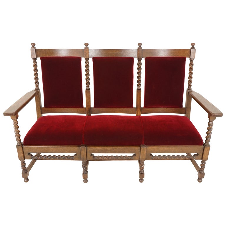 Antique Oak Sofa, Jacobean Style Barley Twist Three-Seat Settee, Chaises,  1890s For Sale at 1stDibs | jacobean sofa, jacobean couch, jacobean settee
