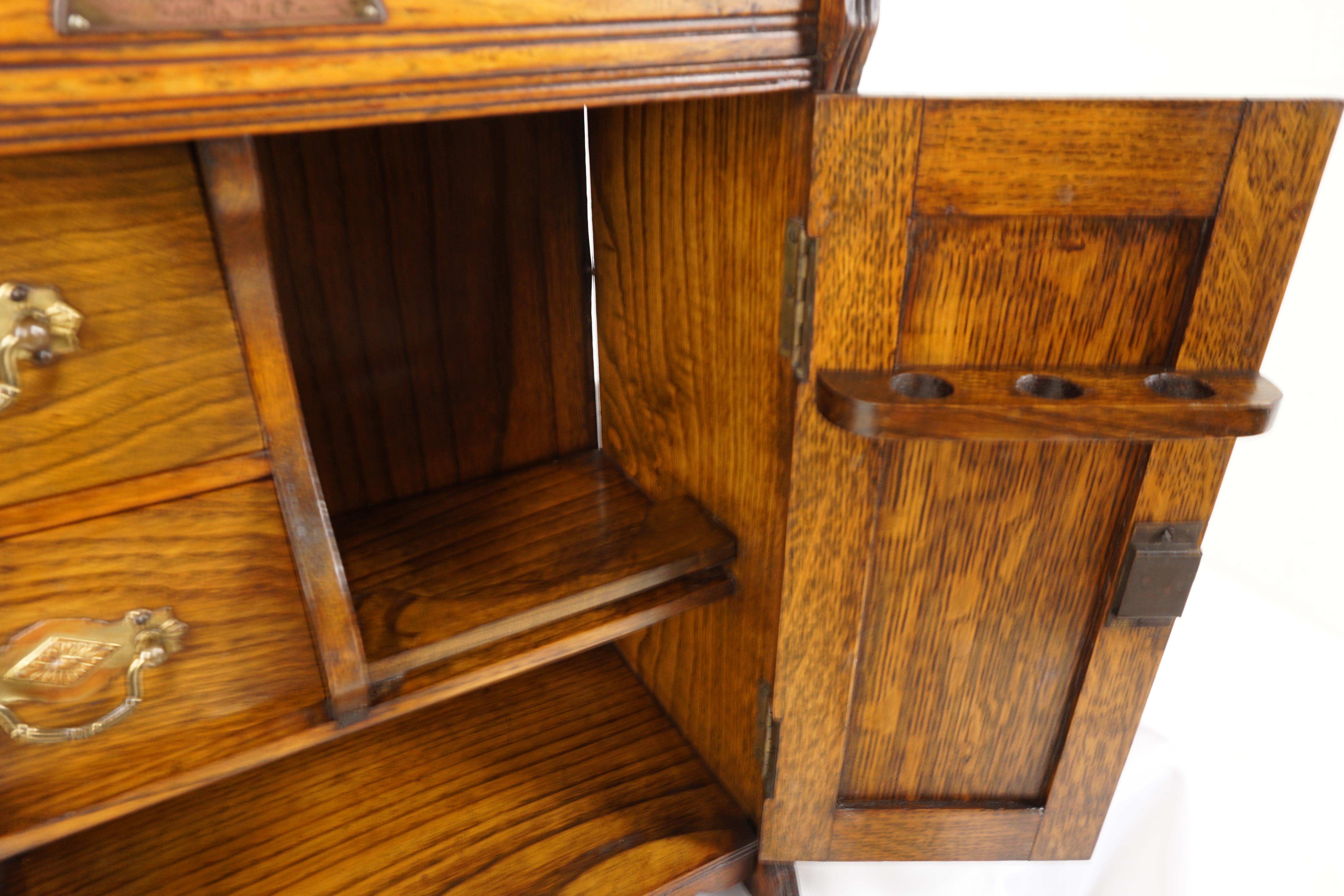 Scottish Antique Oak Specimen, Smokers, Pipe Cabinet, Scotland 1906, H261