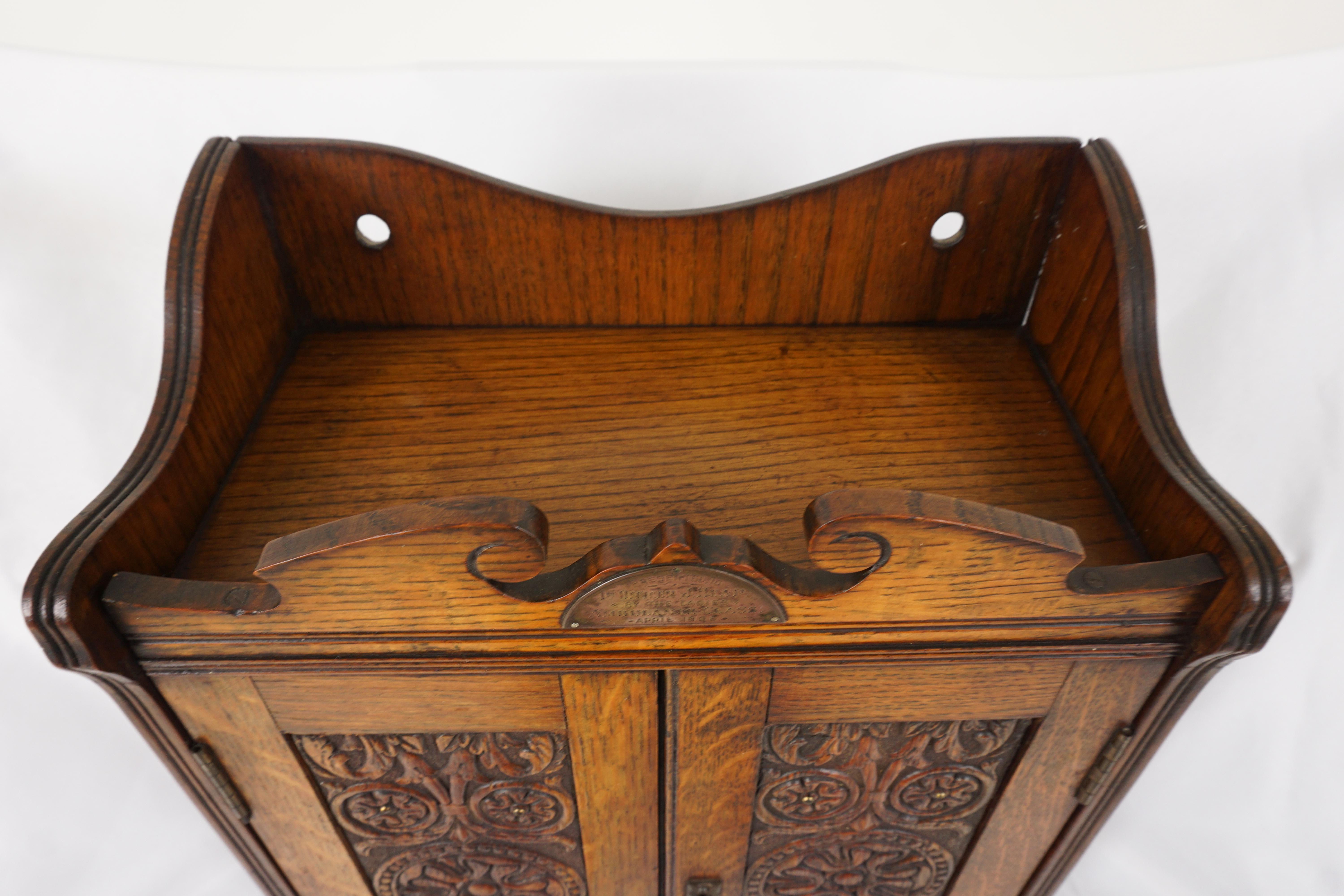 Antique Oak Specimen, Smokers, Pipe Cabinet, Scotland 1906, H261 In Good Condition For Sale In Vancouver, BC