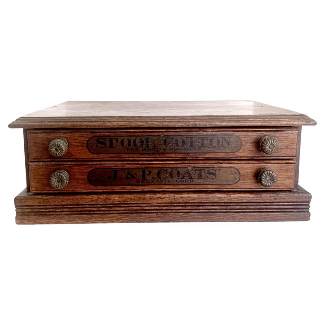 Antique Oak Spool Cabinet John J Clarks Cotton Wood Two Drawer Cabinet